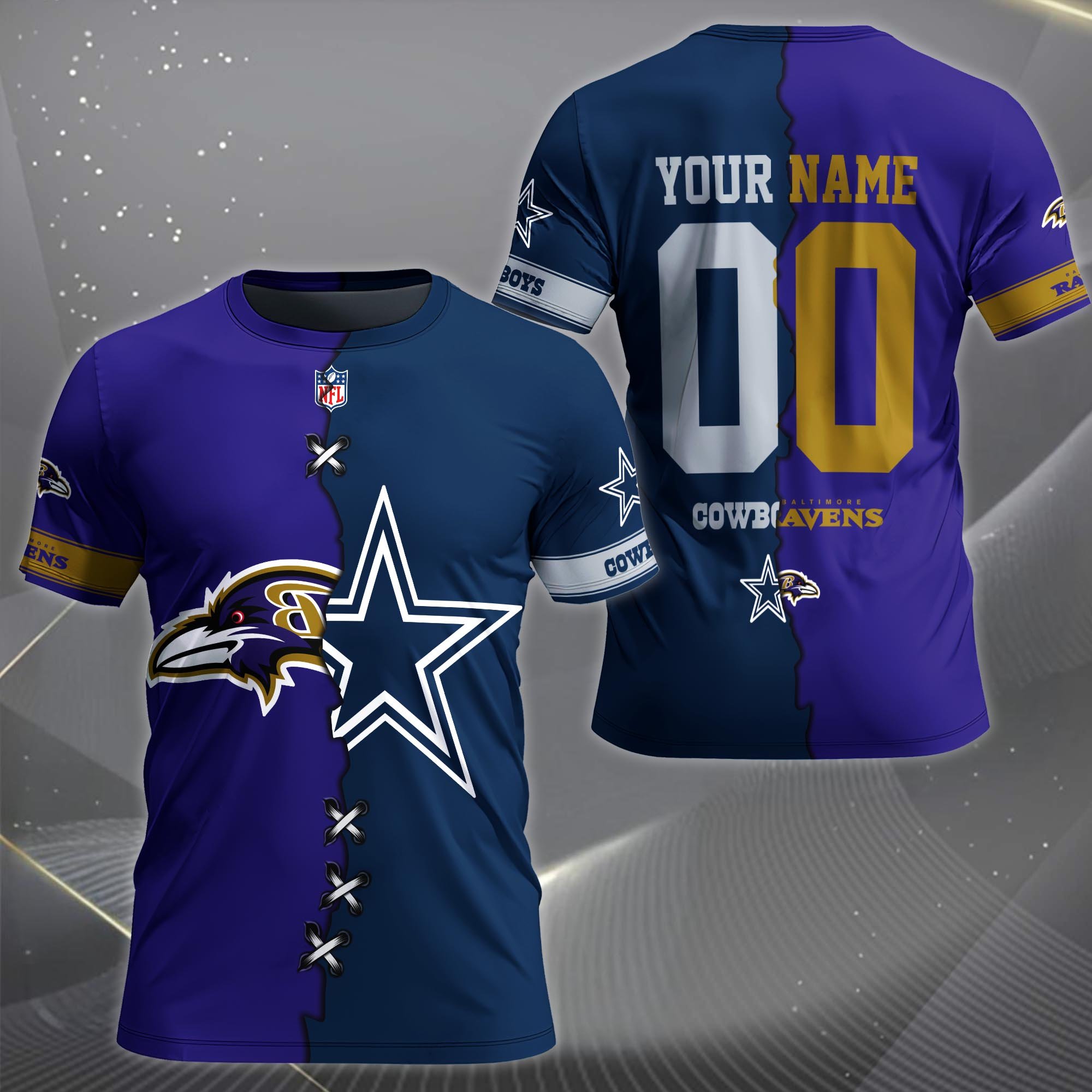 Alternative view of Baltimore Ravens House Divided T-shirt Custom Name 2025 Version, Number And Team, Sport Shirts For Fan EHIVM-04282070N