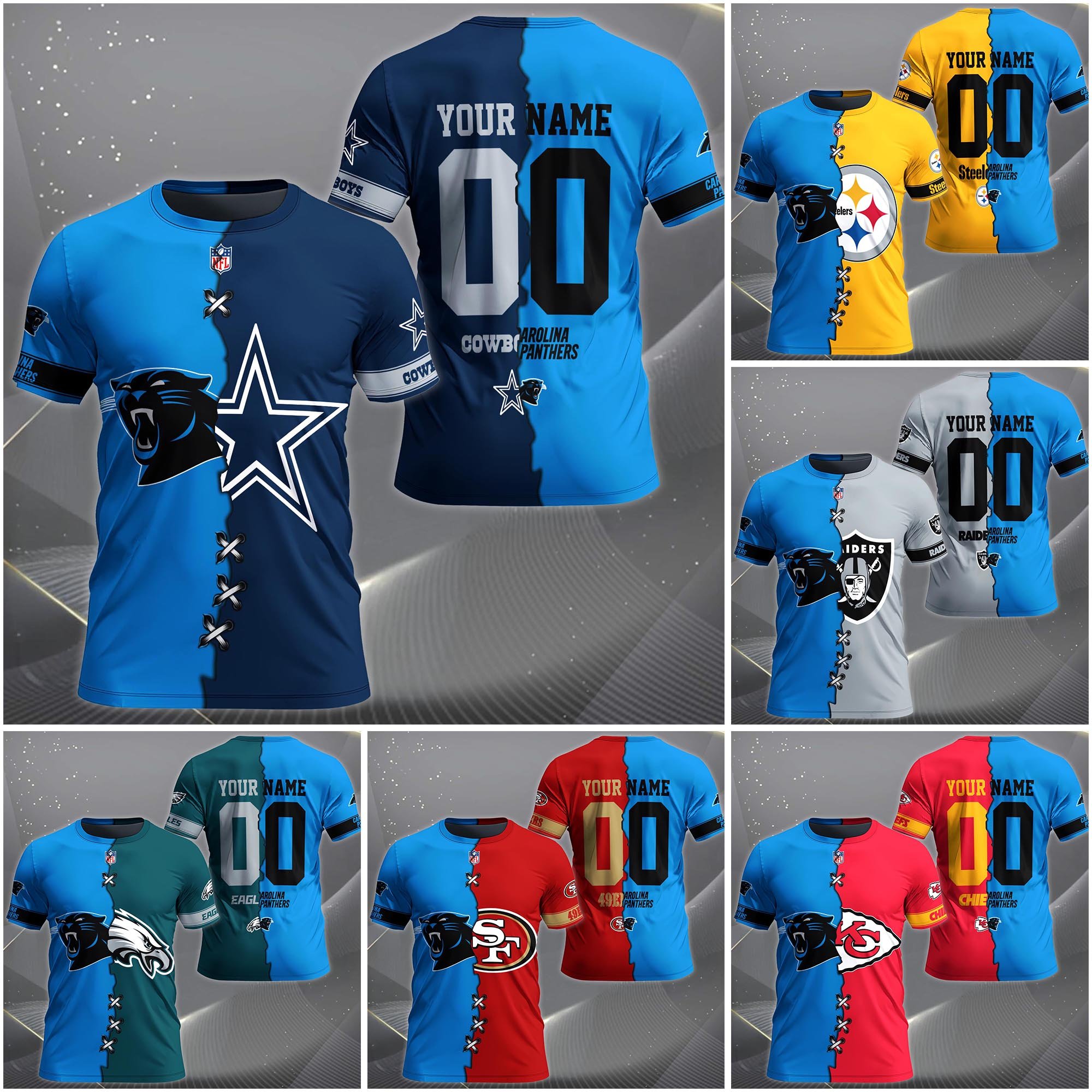 Carolina Panthers House Divided T-shirt Custom Name 2025 Version, Number And Team, Sport Shirts For Fan EHIVM-04282070N