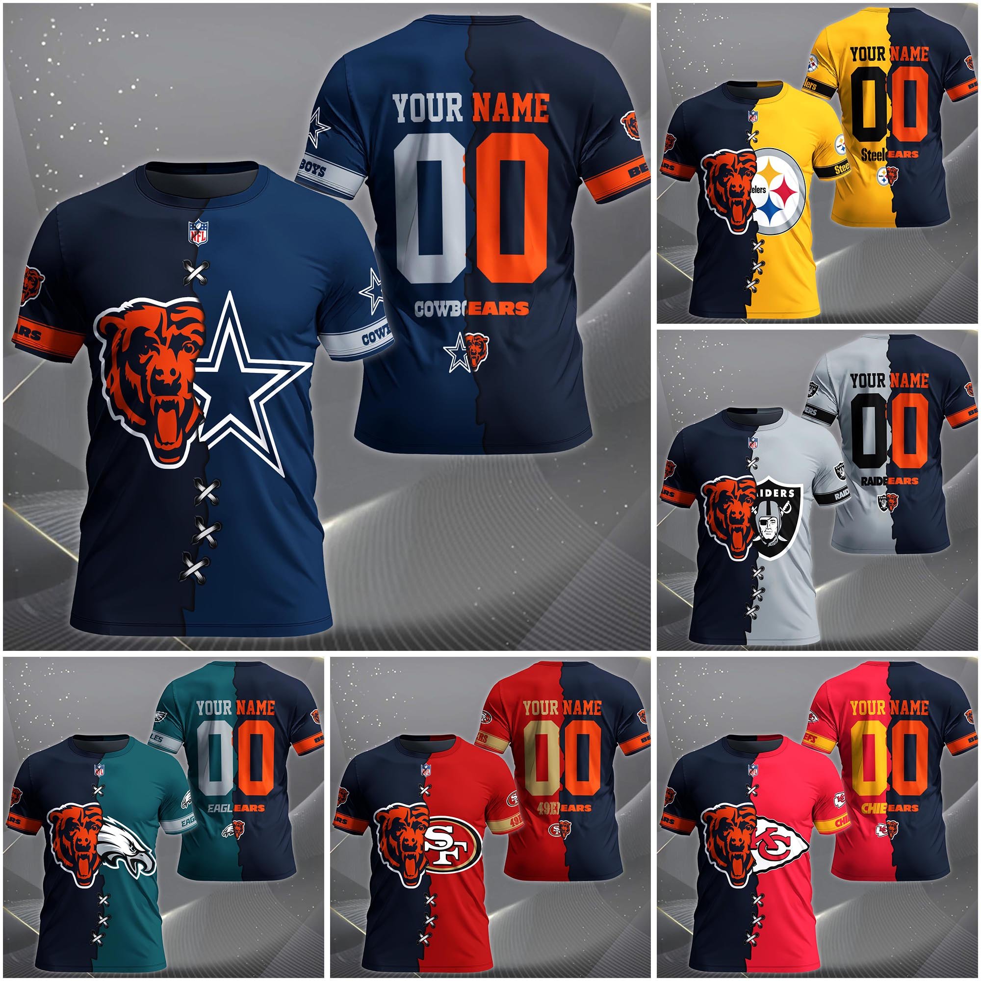 Chicago Bears House Divided T-shirt Custom Name 2025 Version, Number And Team, Sport Shirts For Fan EHIVM-04282070N