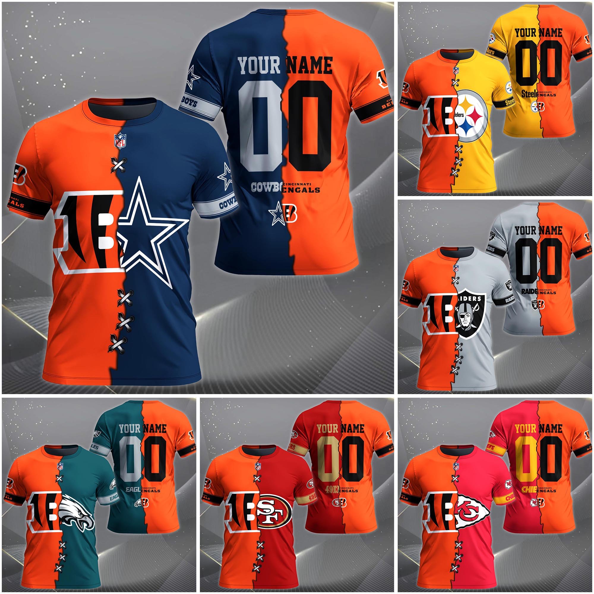 Cincinnati Bengals House Divided T-shirt Custom Name 2025 Version, Number And Team, Sport Shirts For Fan EHIVM-04282070N