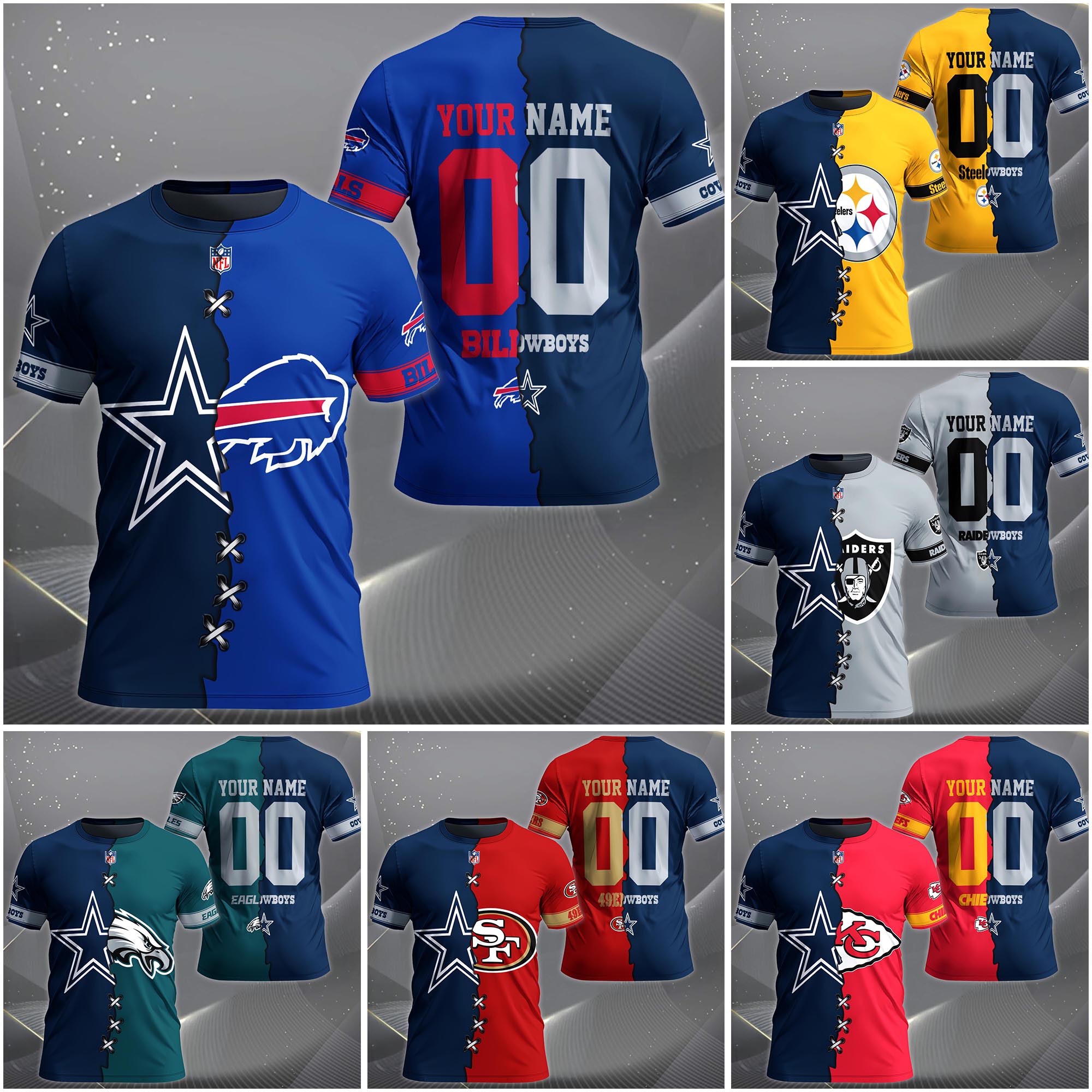 Dallas Cowboys House Divided T-shirt Custom Name 2025 Version, Number And Team, Sport Shirts For Fan EHIVM-04282070N