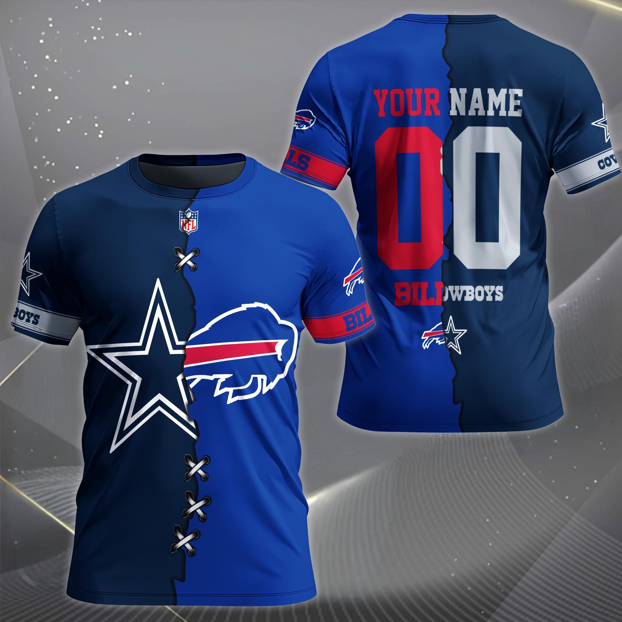 Alternative view of Dallas Cowboys House Divided T-shirt Custom Name 2025 Version, Number And Team, Sport Shirts For Fan EHIVM-04282070N