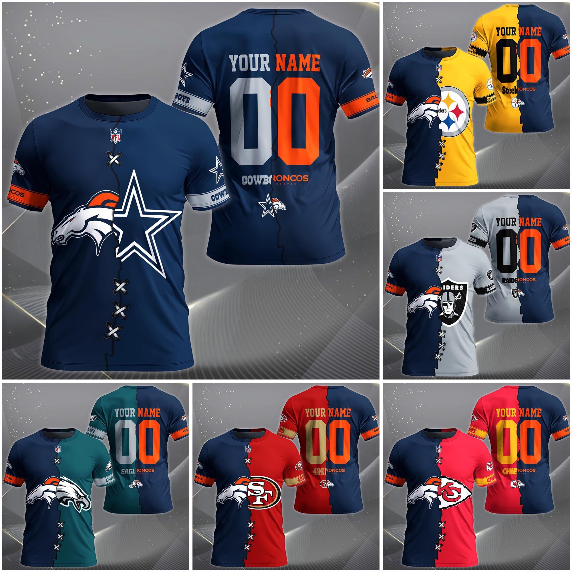 Denver Broncos House Divided T-shirt Custom Name 2025 Version, Number And Team, Sport Shirts For Fan EHIVM-04282070N
