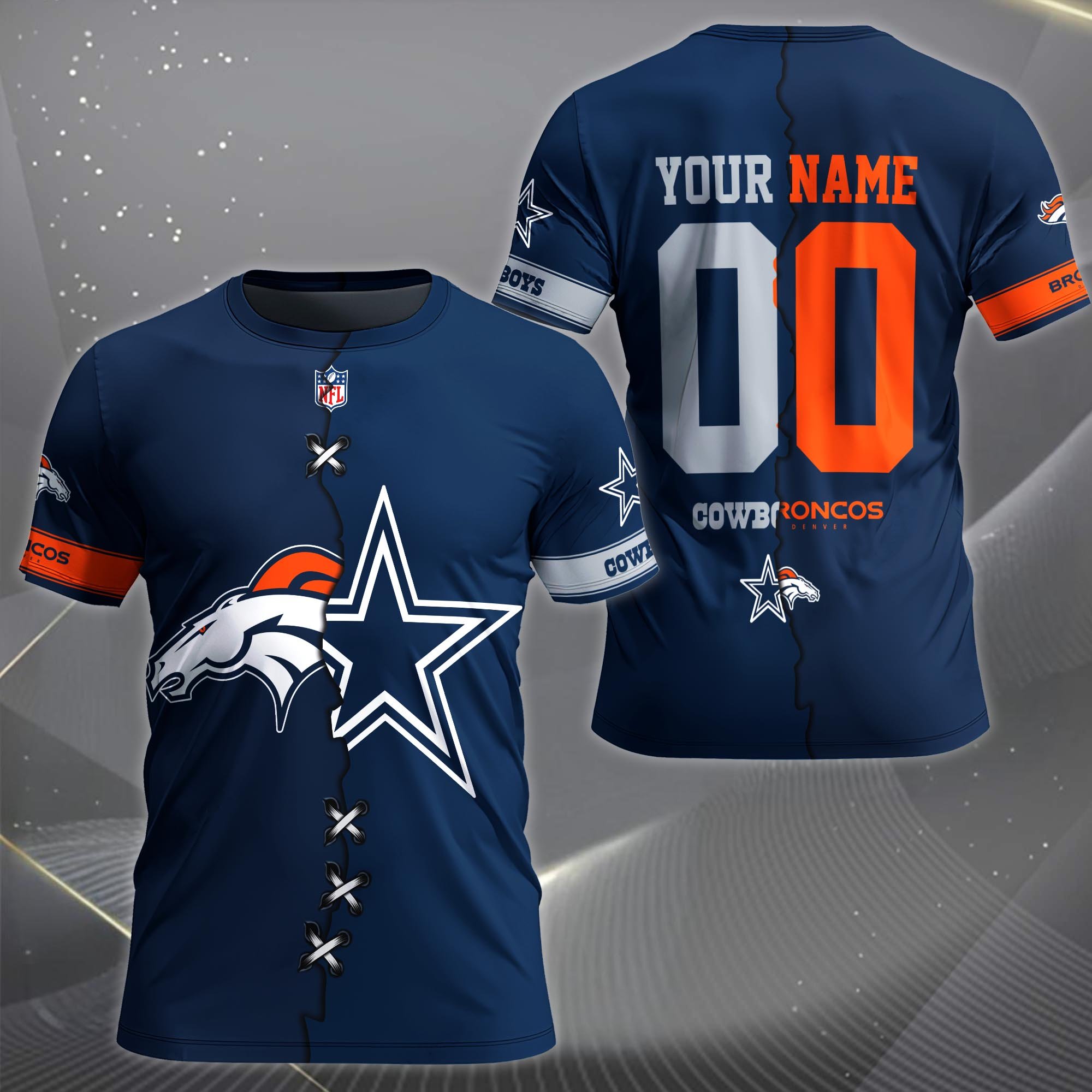 Alternative view of Denver Broncos House Divided T-shirt Custom Name 2025 Version, Number And Team, Sport Shirts For Fan EHIVM-04282070N