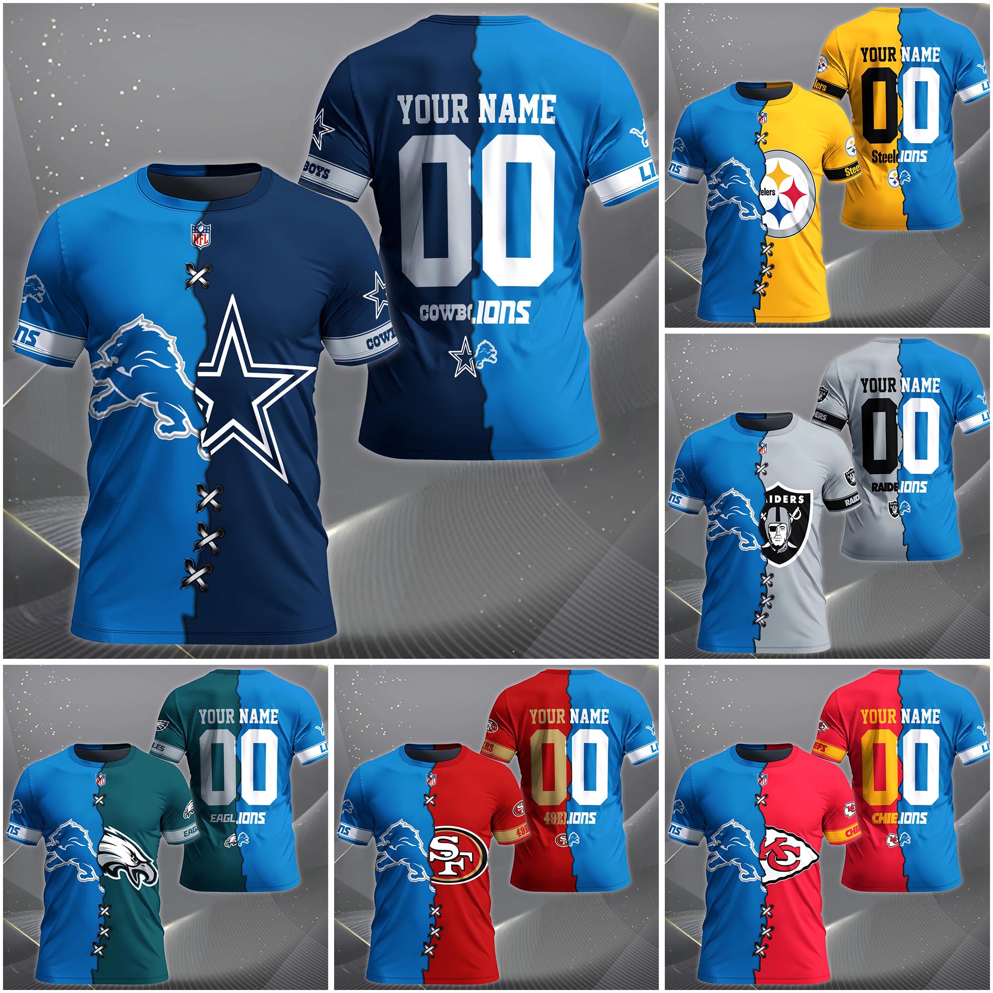 Detroit Lions House Divided T-shirt Custom Name 2025 Version, Number And Team, Sport Shirts For Fan EHIVM-04282070N
