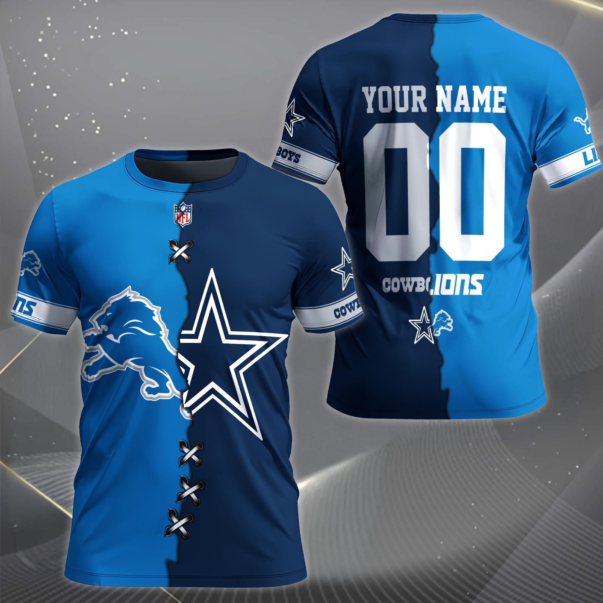 Alternative view of Detroit Lions House Divided T-shirt Custom Name 2025 Version, Number And Team, Sport Shirts For Fan EHIVM-04282070N