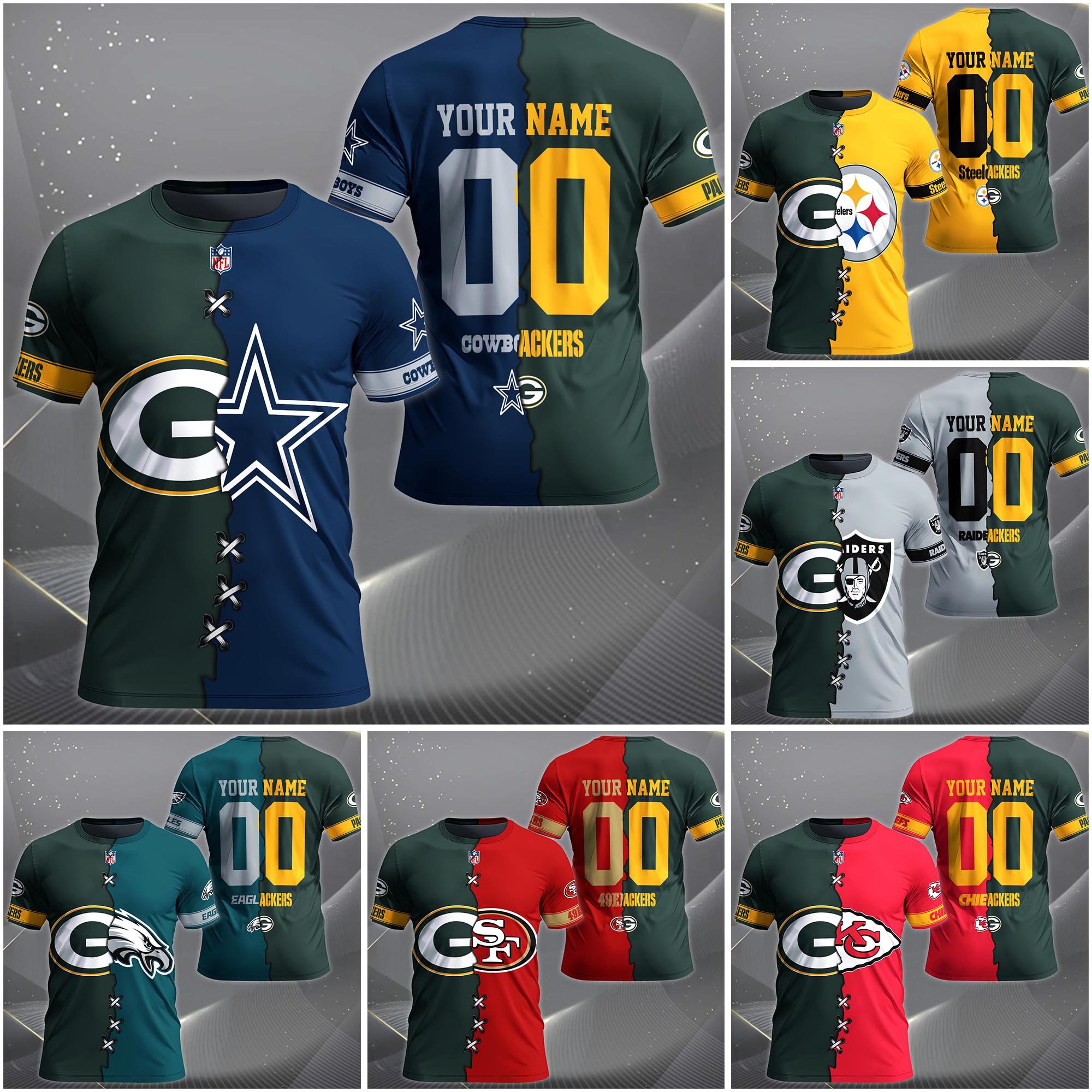 Green Bay Packers House Divided T-shirt Custom Name 2025 Version, Number And Team, Sport Shirts For Fan EHIVM-04282070N