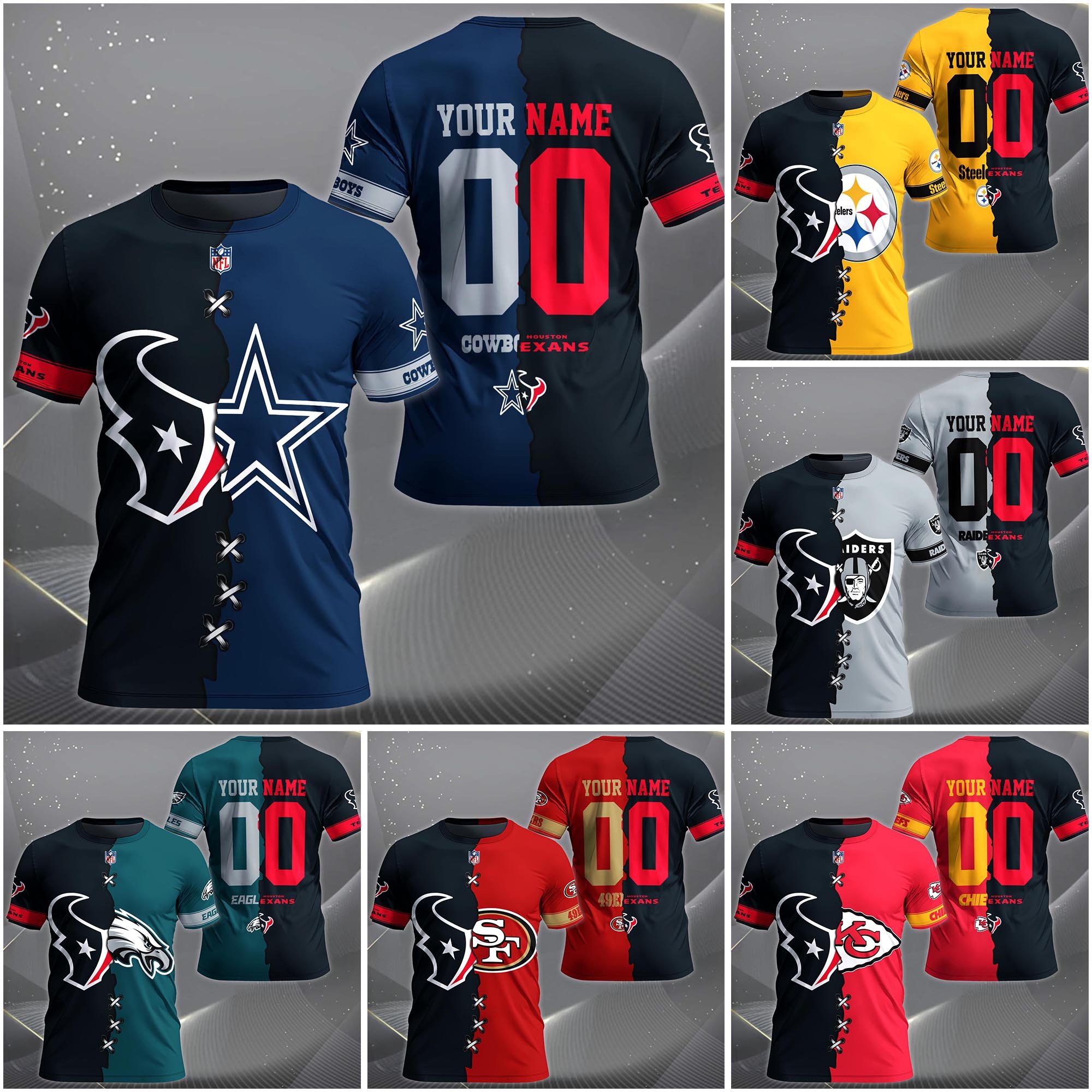 Houston Texans House Divided T-shirt Custom Name 2025 Version, Number And Team, Sport Shirts For Fan EHIVM-04282070N