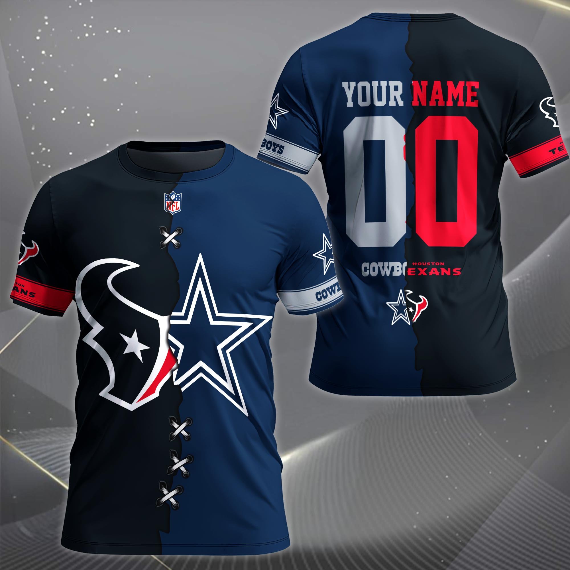 Alternative view of Houston Texans House Divided T-shirt Custom Name 2025 Version, Number And Team, Sport Shirts For Fan EHIVM-04282070N