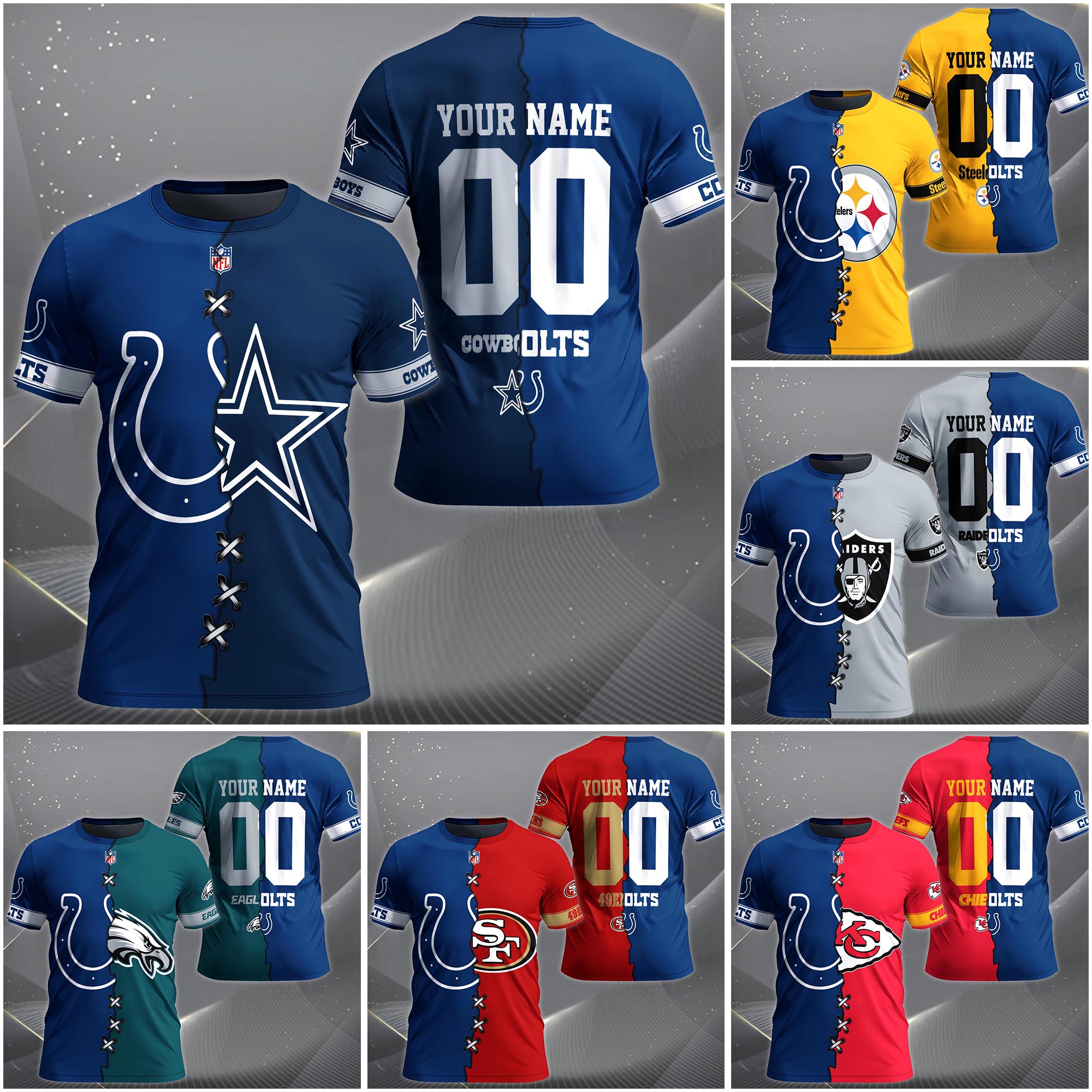 Indianapolis Colts House Divided T-shirt Custom Name 2025 Version, Number And Team, Sport Shirts For Fan EHIVM-04282070N