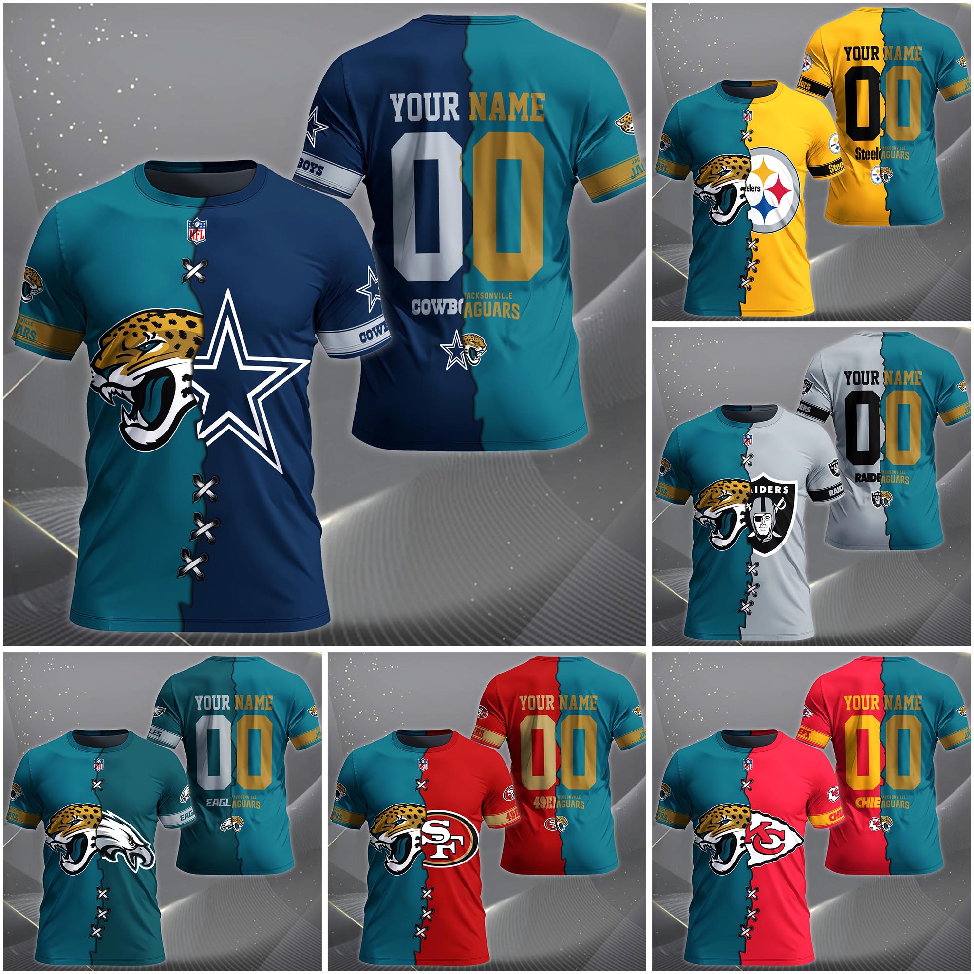 Jacksonville Jaguars House Divided T-shirt Custom Name 2025 Version, Number And Team, Sport Shirts For Fan EHIVM-04282070N