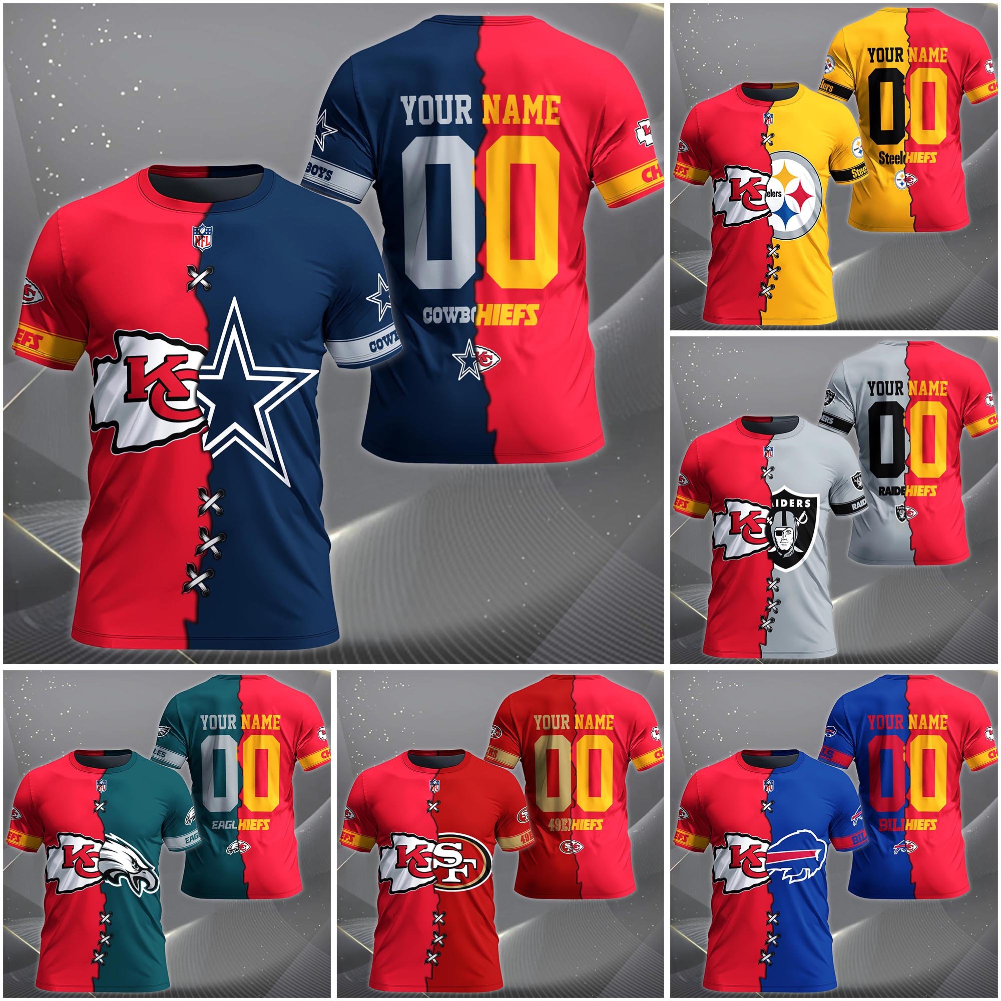 Kansas City Chiefs House Divided T-shirt Custom Name 2025 Version, Number And Team, Sport Shirts For Fan EHIVM-04282070N