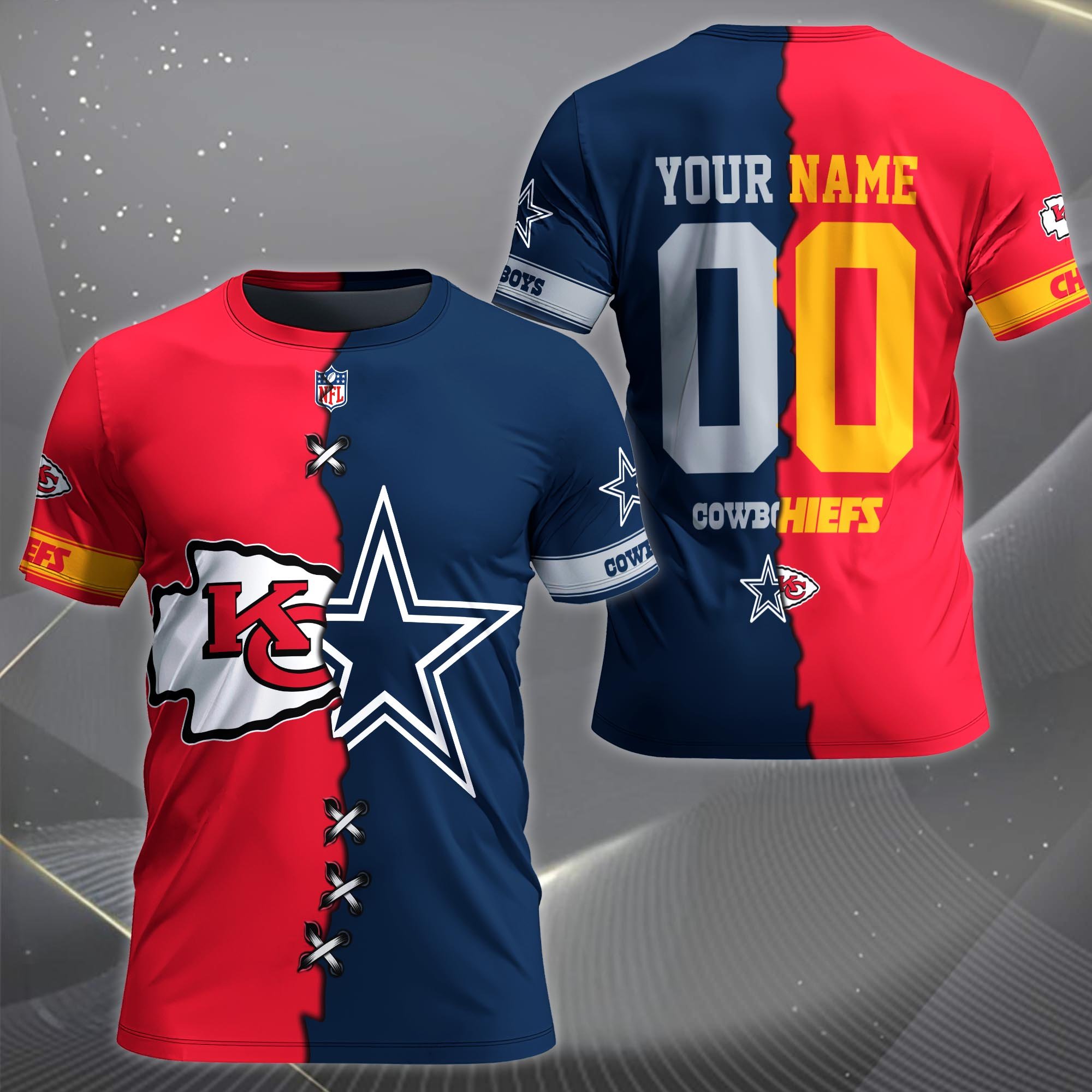 Alternative view of Kansas City Chiefs House Divided T-shirt Custom Name 2025 Version, Number And Team, Sport Shirts For Fan EHIVM-04282070N