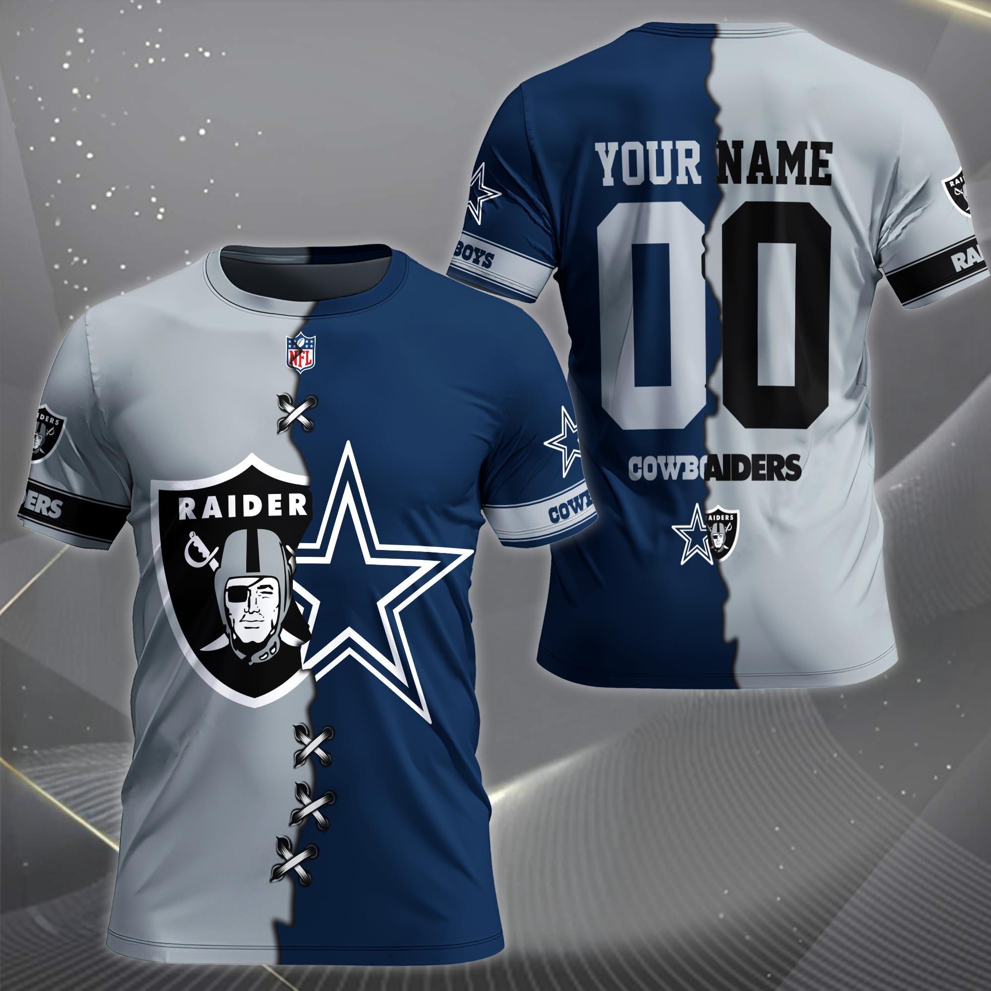 Alternative view of Las Vegas Raiders House Divided T-shirt Custom Name 2025 Version, Number And Team, Sport Shirts For Fan EHIVM-04282070N