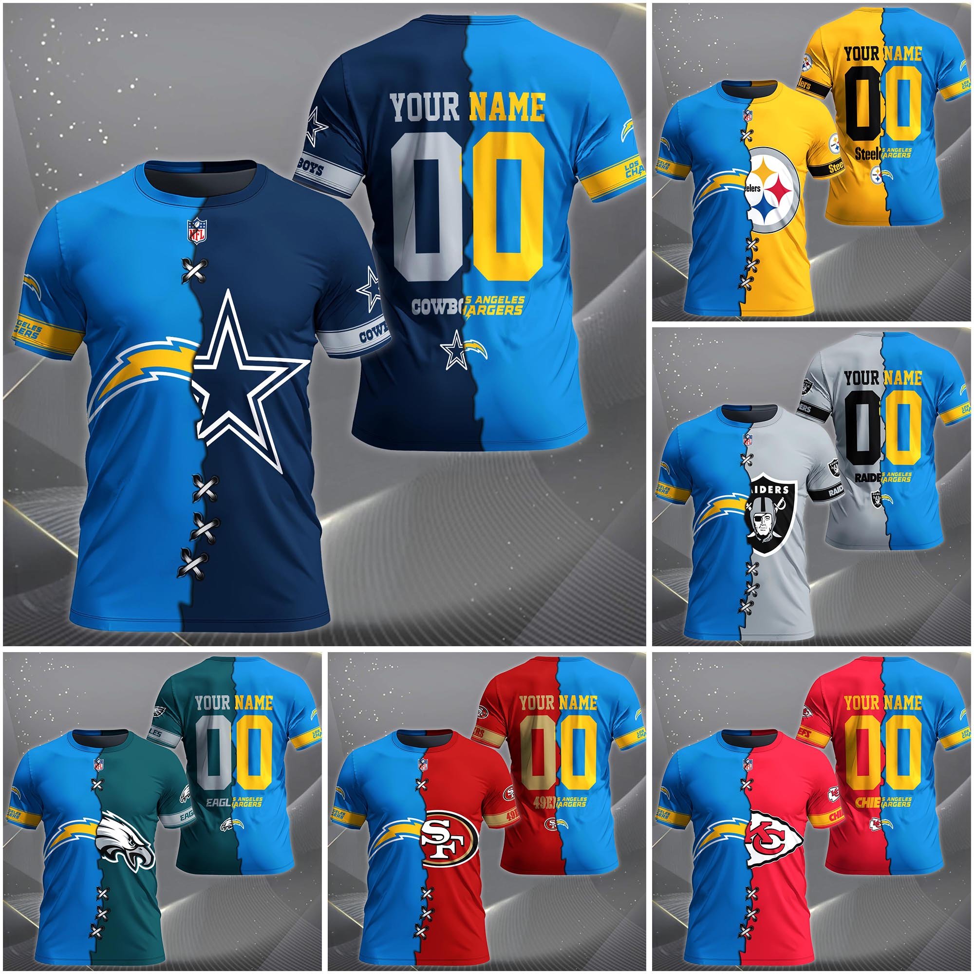 Los Angeles Chargers House Divided T-shirt Custom Name 2025 Version, Number And Team, Sport Shirts For Fan EHIVM-04282070N