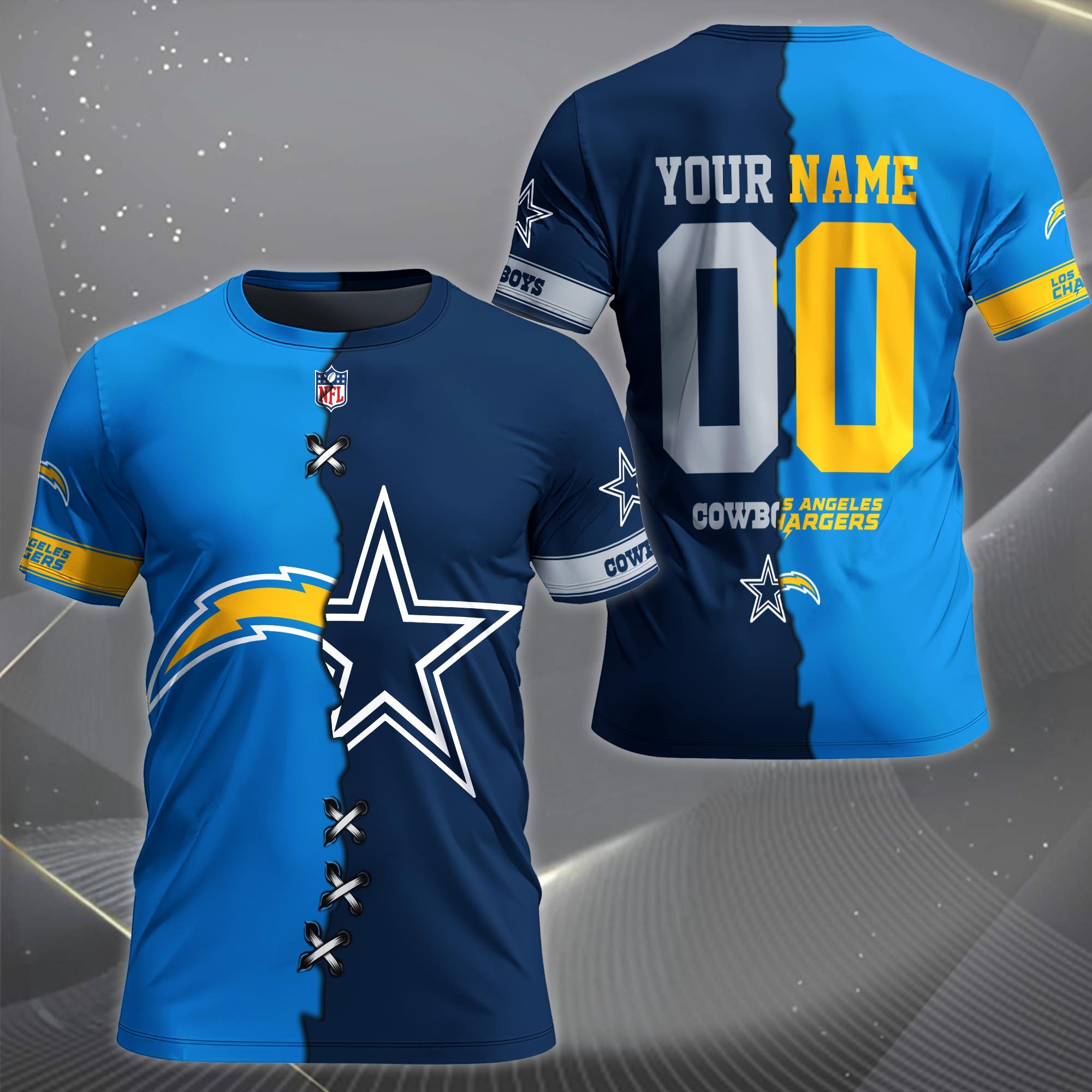 Alternative view of Los Angeles Chargers House Divided T-shirt Custom Name 2025 Version, Number And Team, Sport Shirts For Fan EHIVM-04282070N