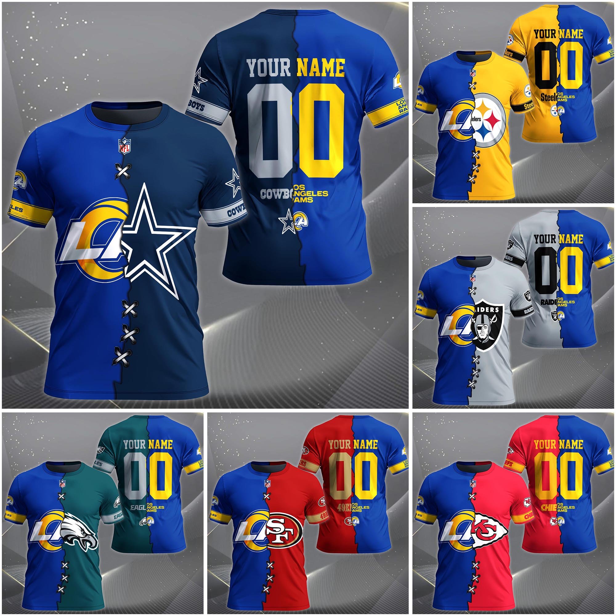 Los Angeles Rams House Divided T-shirt Custom Name 2025 Version, Number And Team, Sport Shirts For Fan EHIVM-04282070N