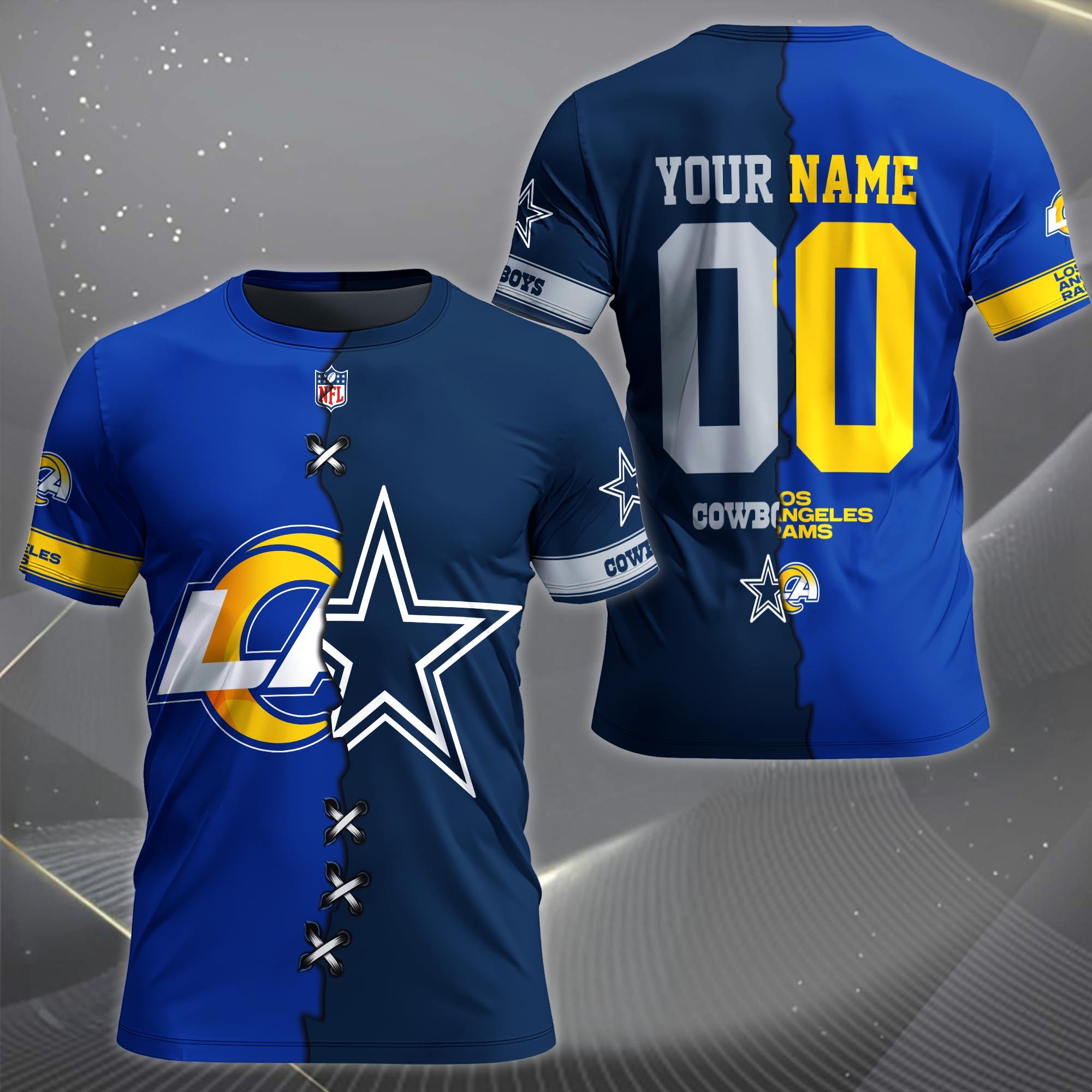 Alternative view of Los Angeles Rams House Divided T-shirt Custom Name 2025 Version, Number And Team, Sport Shirts For Fan EHIVM-04282070N