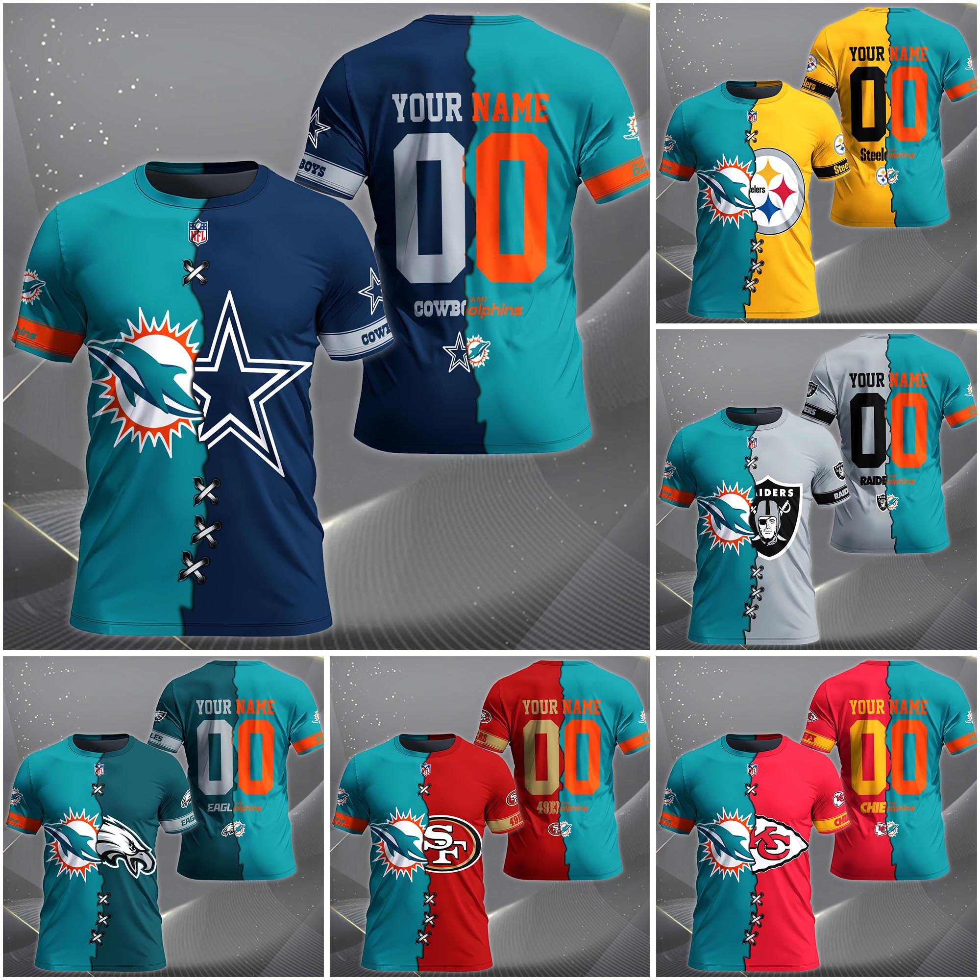 Miami Dolphins House Divided T-shirt Custom Name 2025 Version, Number And Team, Sport Shirts For Fan EHIVM-04282070N