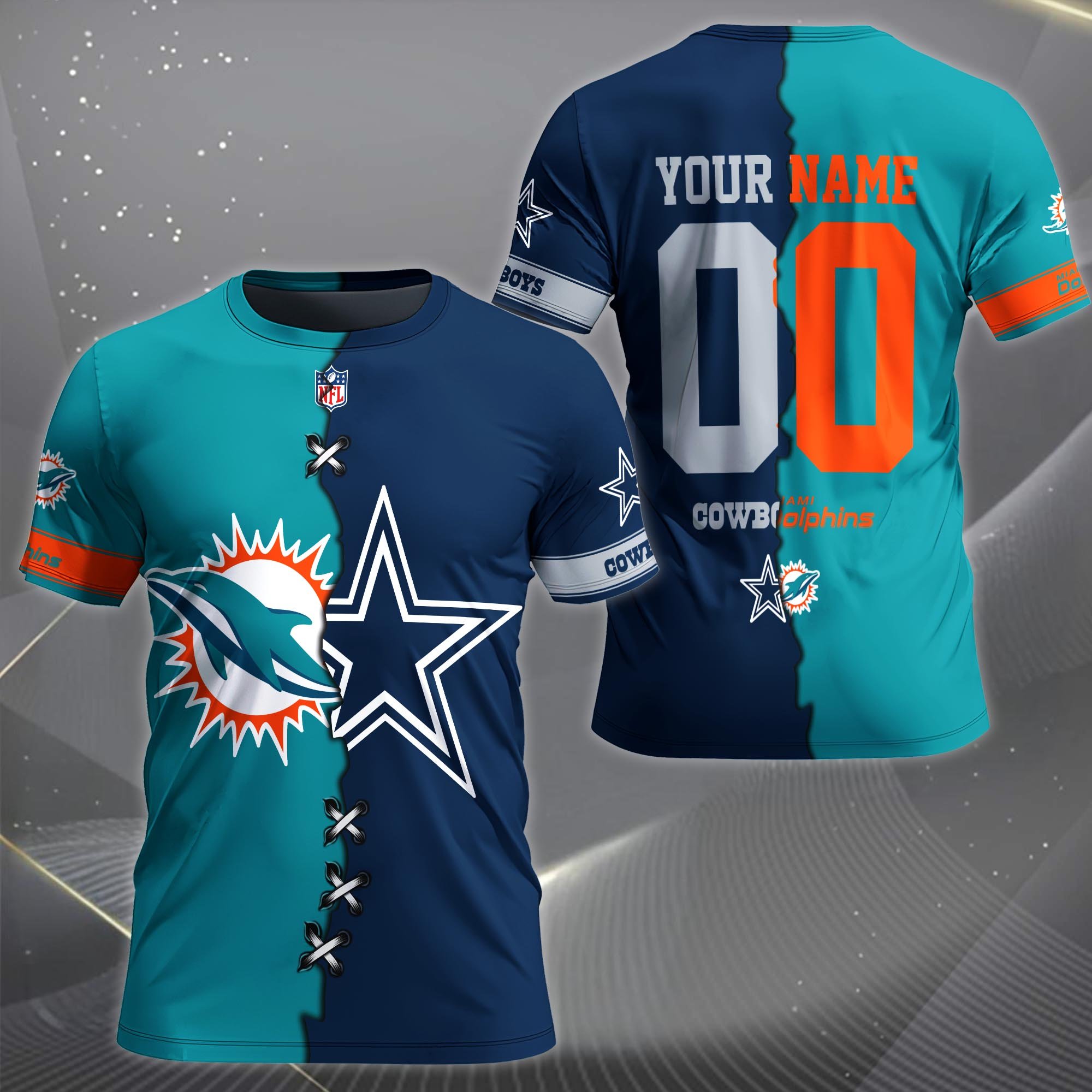 Alternative view of Miami Dolphins House Divided T-shirt Custom Name 2025 Version, Number And Team, Sport Shirts For Fan EHIVM-04282070N