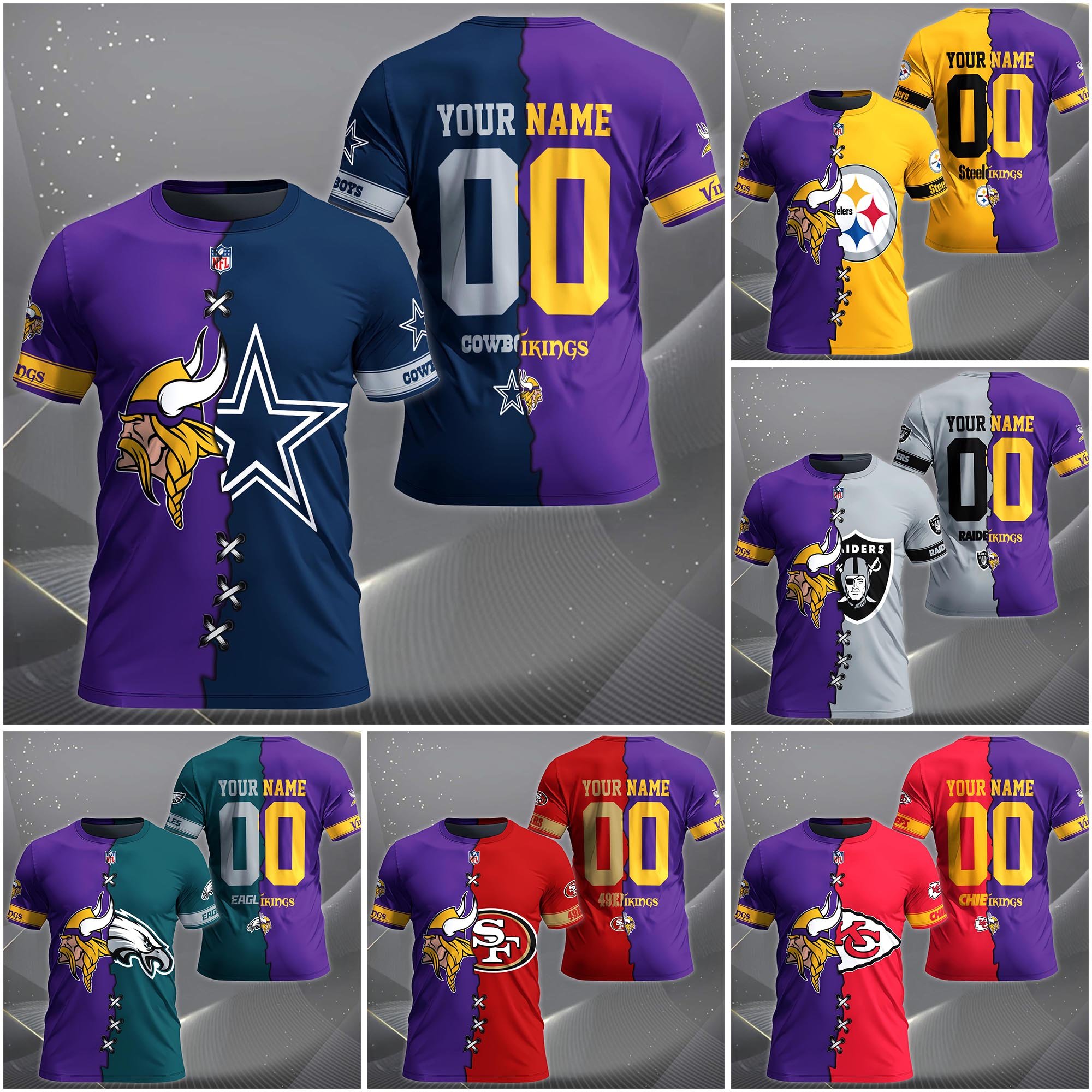 Minnesota Vikings House Divided T-shirt Custom Name 2025 Version, Number And Team, Sport Shirts For Fan EHIVM-04282070N