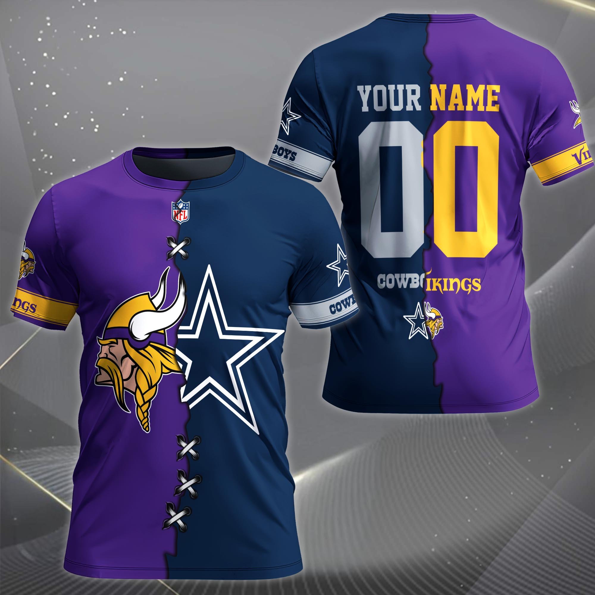 Alternative view of Minnesota Vikings House Divided T-shirt Custom Name 2025 Version, Number And Team, Sport Shirts For Fan EHIVM-04282070N