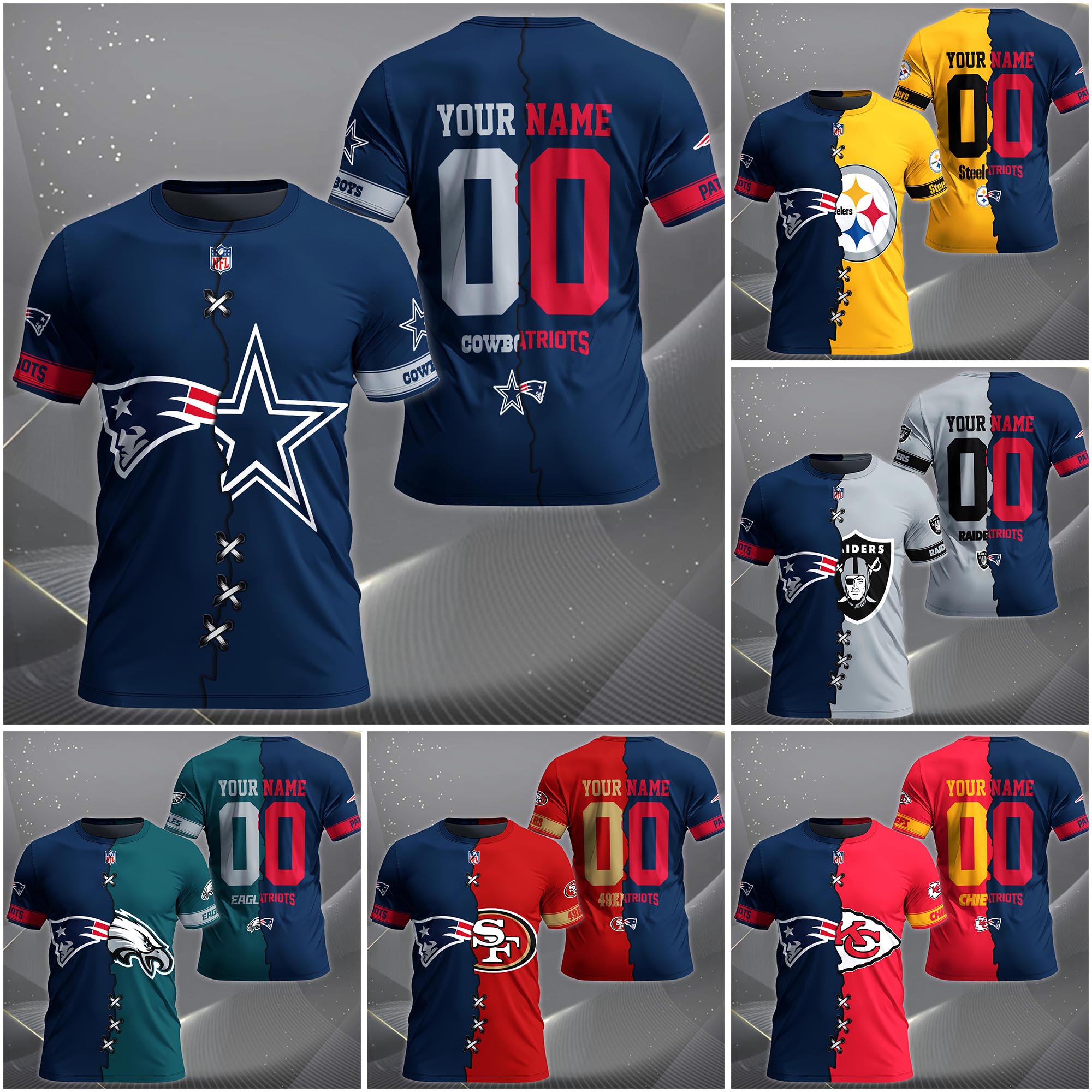 New England Patriots House Divided T-shirt Custom Name 2025 Version, Number And Team, Sport Shirts For Fan EHIVM-04282070N