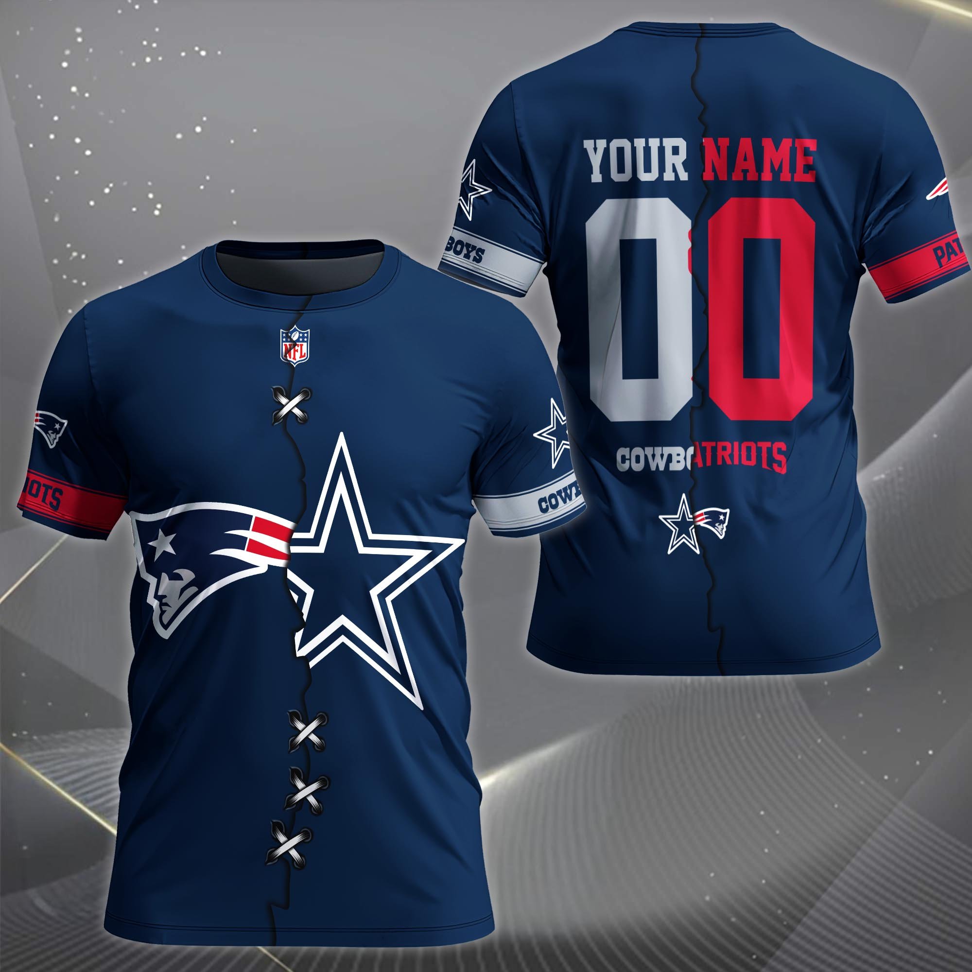 Alternative view of New England Patriots House Divided T-shirt Custom Name 2025 Version, Number And Team, Sport Shirts For Fan EHIVM-04282070N