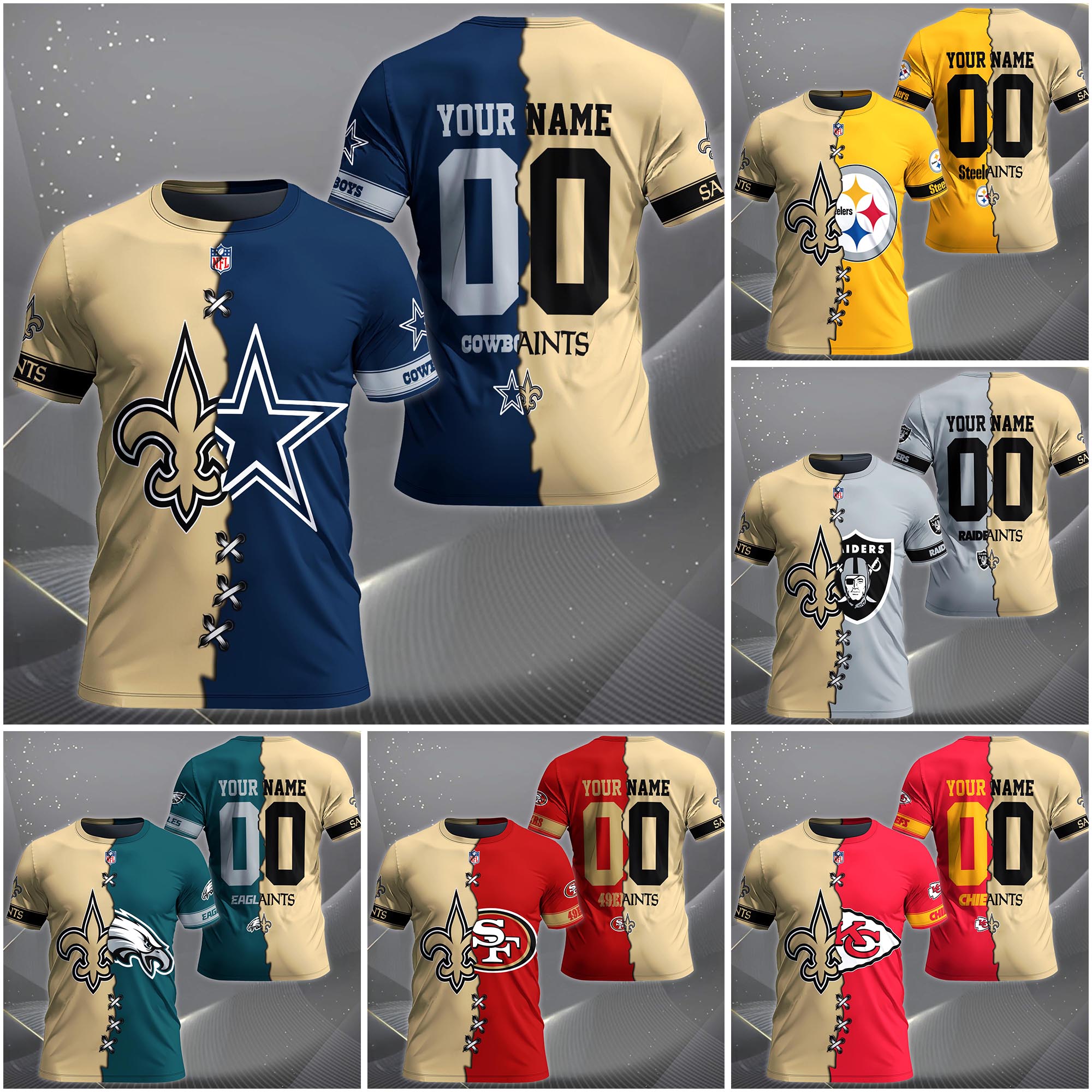 New Orleans Saints House Divided T-shirt Custom Name 2025 Version, Number And Team, Sport Shirts For Fan EHIVM-04282070N