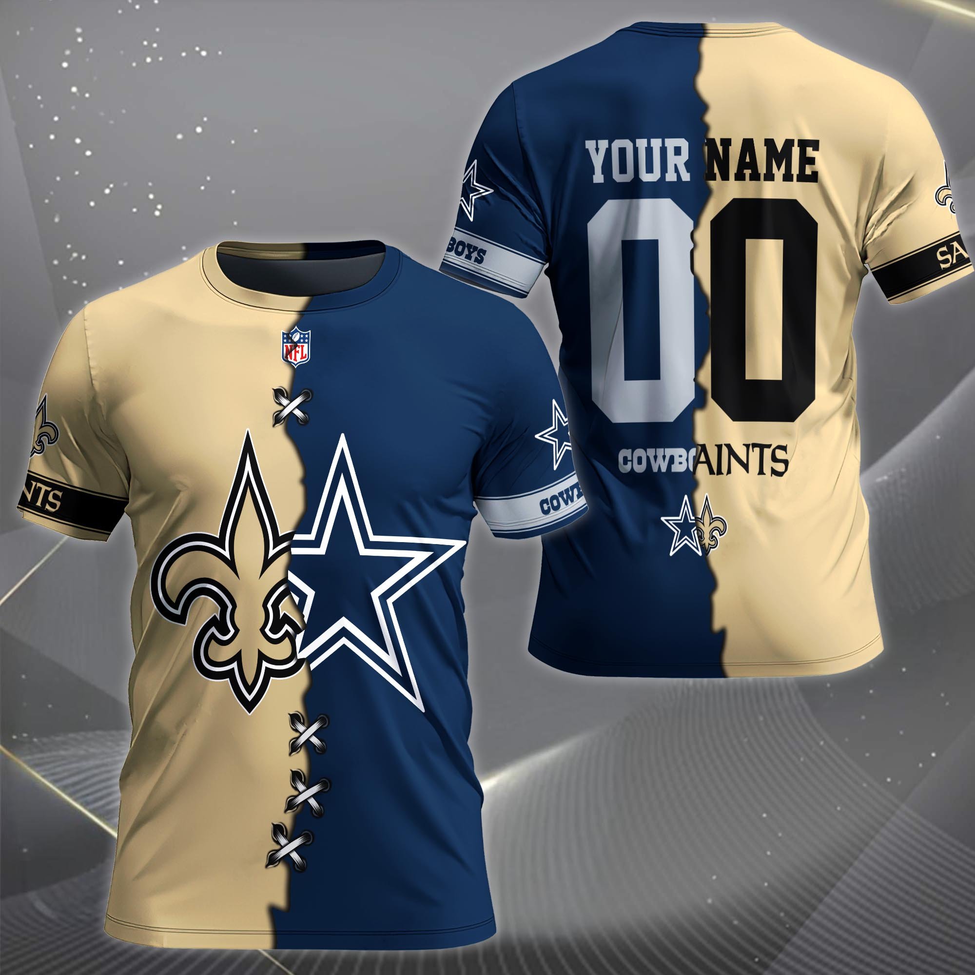 Alternative view of New Orleans Saints House Divided T-shirt Custom Name 2025 Version, Number And Team, Sport Shirts For Fan EHIVM-04282070N