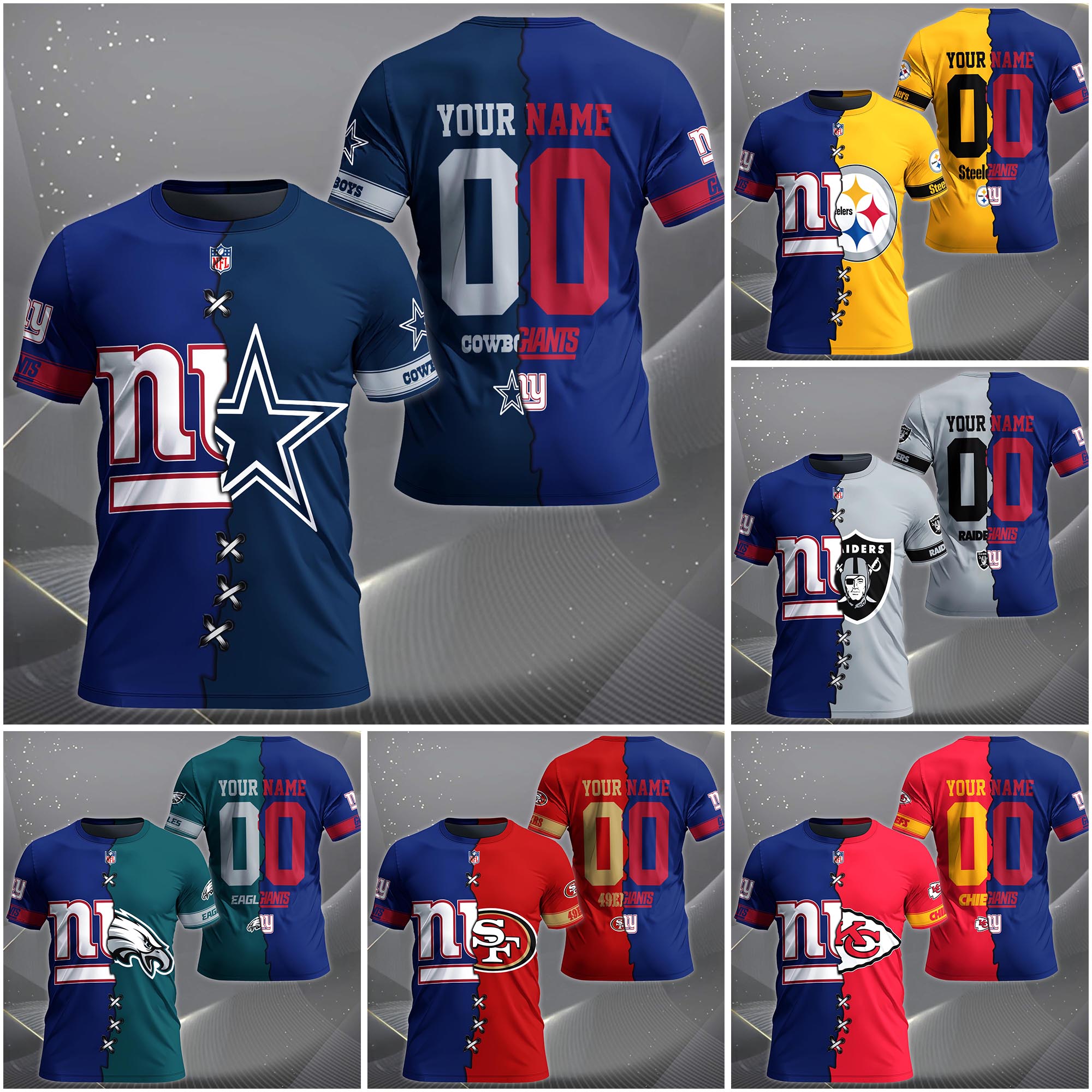 New York Giants House Divided T-shirt Custom Name 2025 Version, Number And Team, Sport Shirts For Fan EHIVM-04282070N