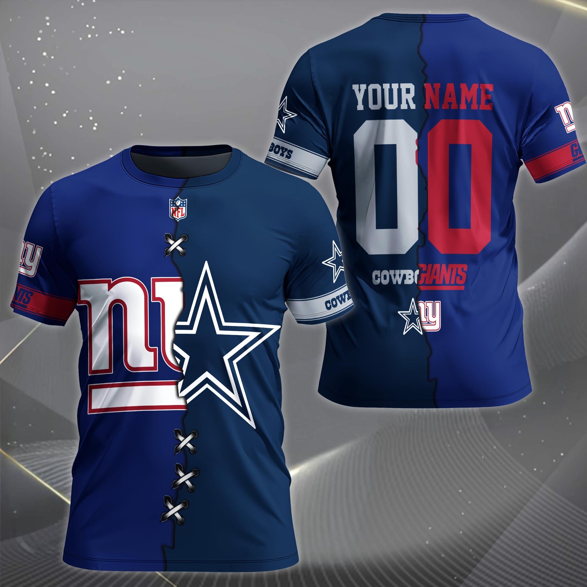 Alternative view of New York Giants House Divided T-shirt Custom Name 2025 Version, Number And Team, Sport Shirts For Fan EHIVM-04282070N