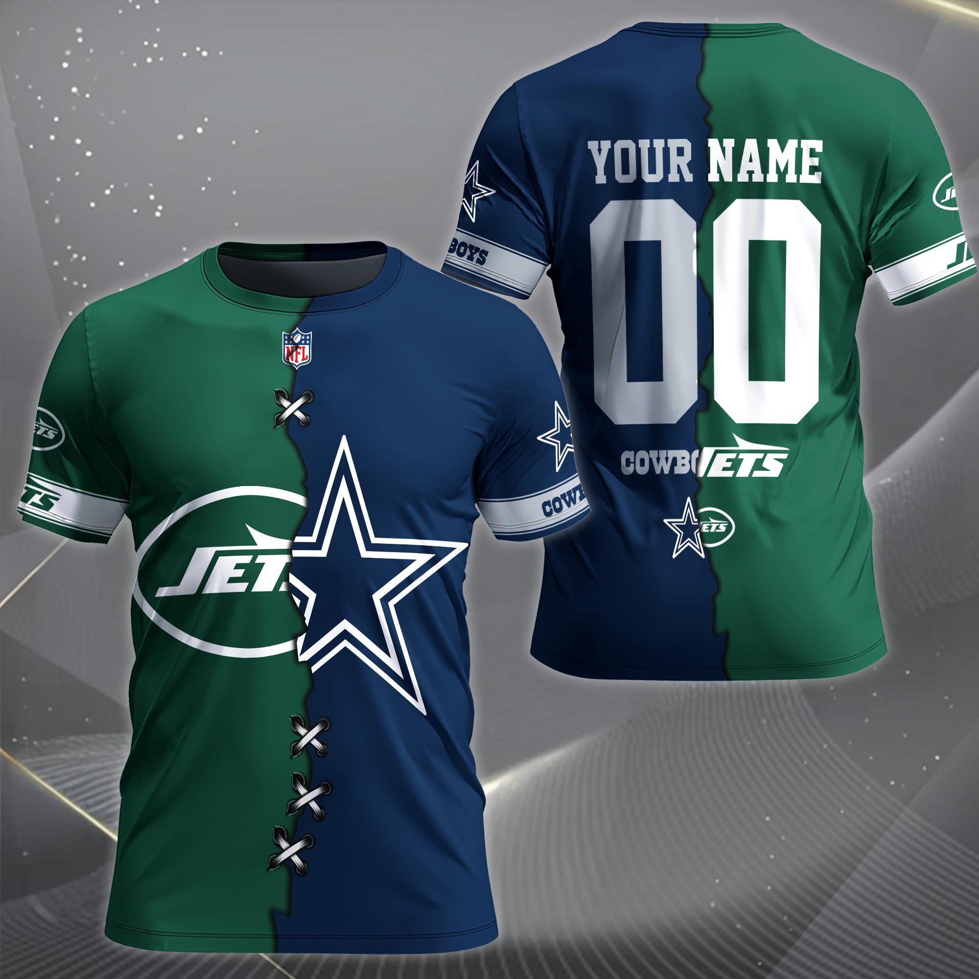Alternative view of New York Jets House Divided T-shirt Custom Name 2025 Version, Number And Team, Sport Shirts For Fan EHIVM-04282070N