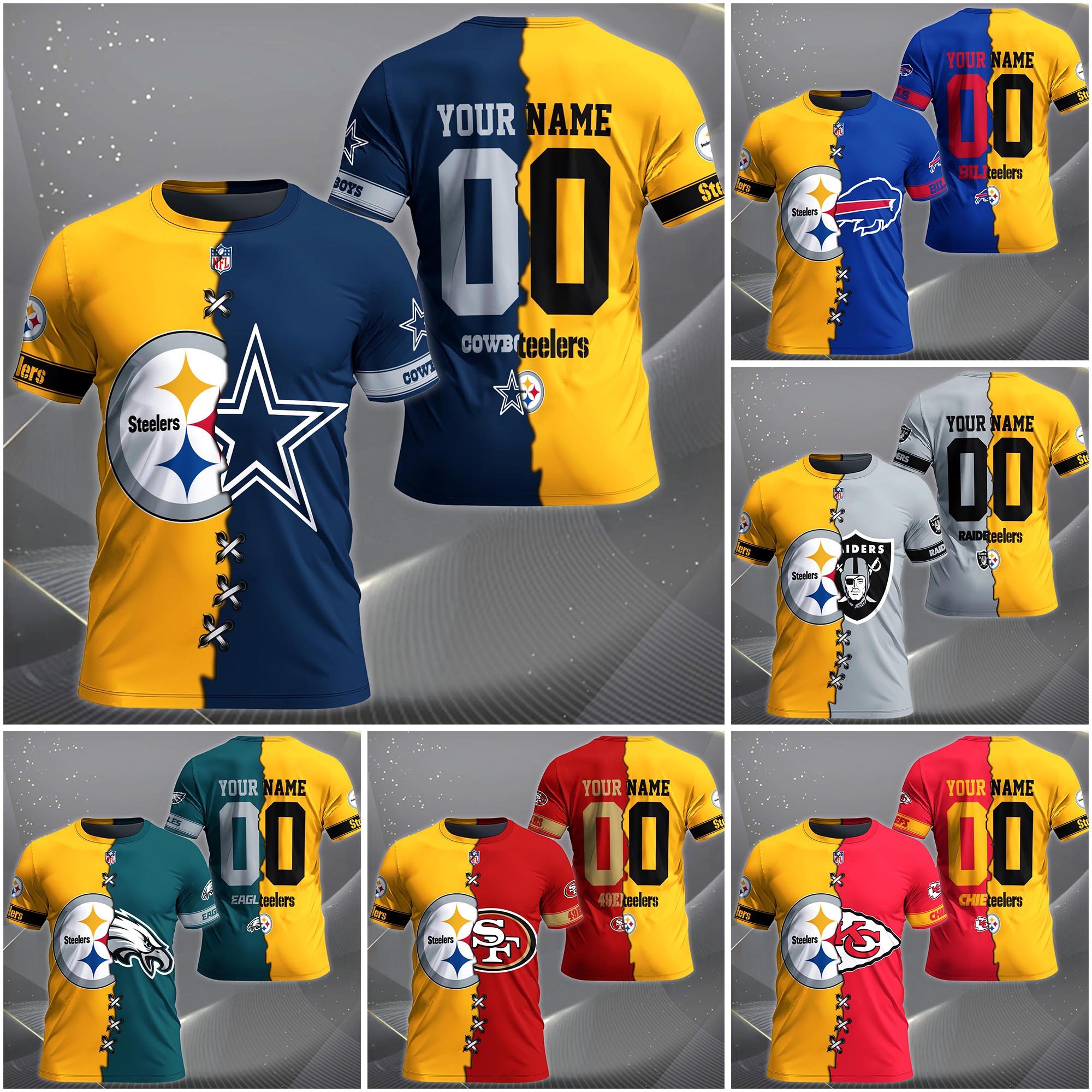Pittsburgh Steelers House Divided T-shirt Custom Name 2025 Version, Number And Team, Sport Shirts For Fan EHIVM-04282070N