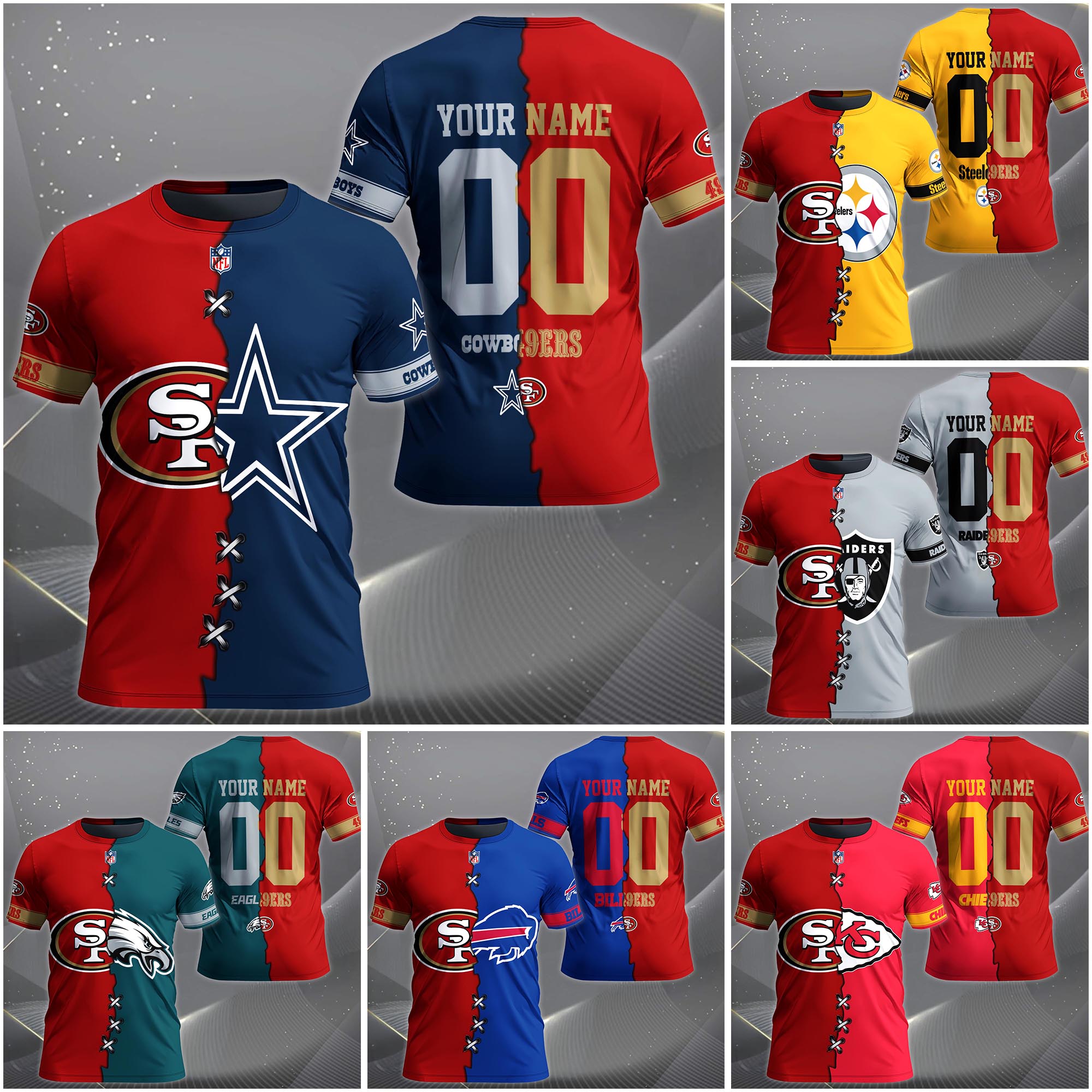 San Francisco 49ers House Divided T-shirt Custom Name 2025 Version, Number And Team, Sport Shirts For Fan EHIVM-04282070N