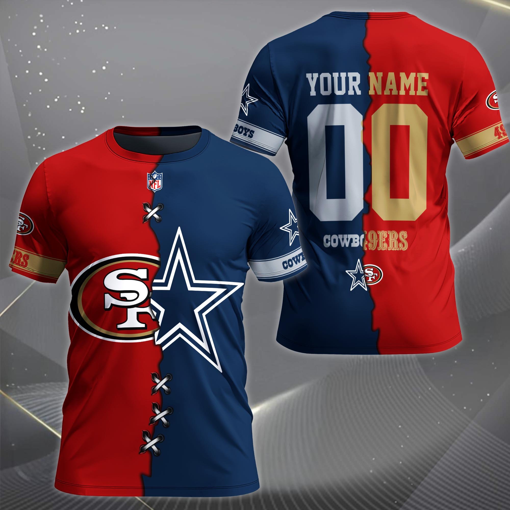 Alternative view of San Francisco 49ers House Divided T-shirt Custom Name 2025 Version, Number And Team, Sport Shirts For Fan EHIVM-04282070N