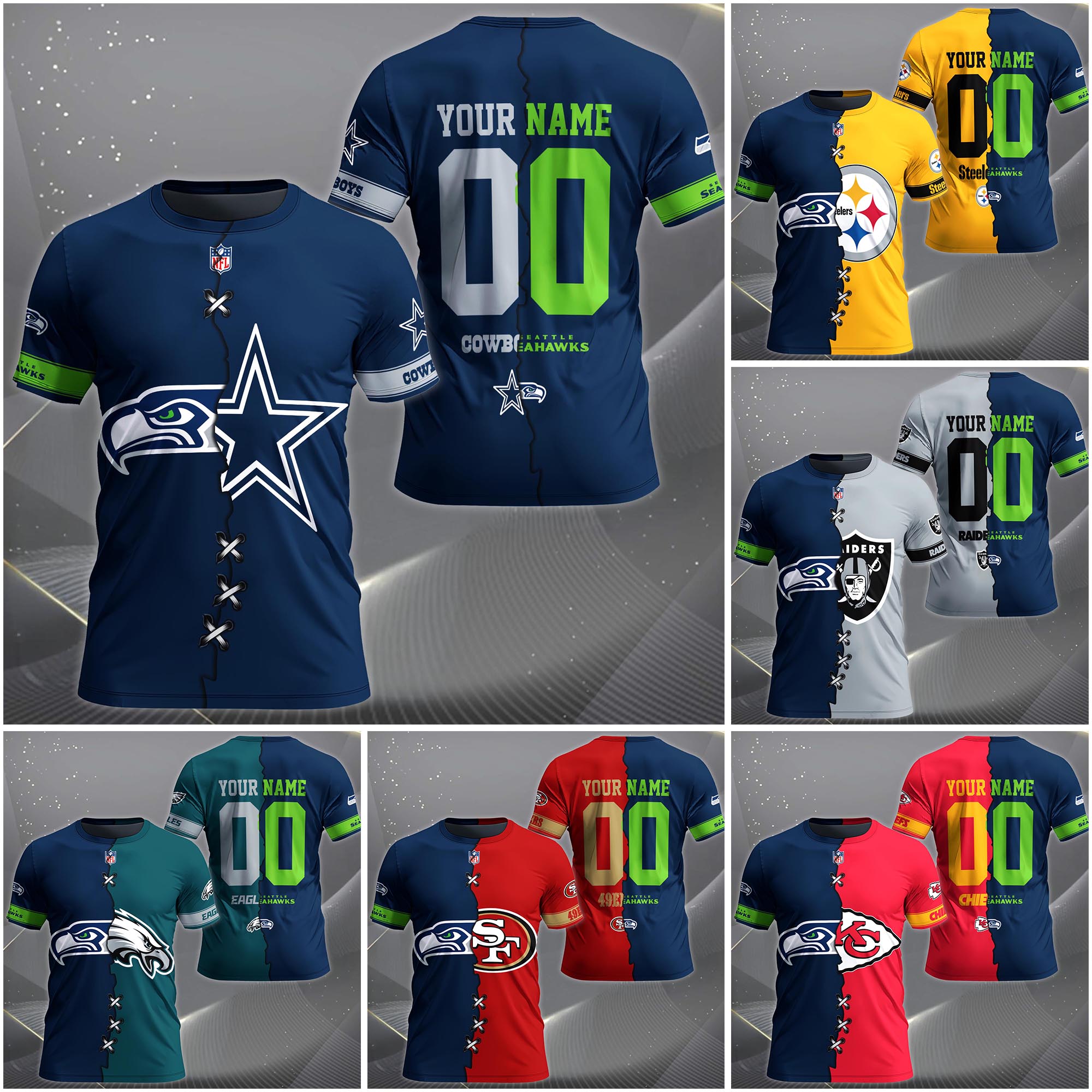 Seattle Seahawks House Divided T-shirt Custom Name 2025 Version, Number And Team, Sport Shirts For Fan EHIVM-04282070N