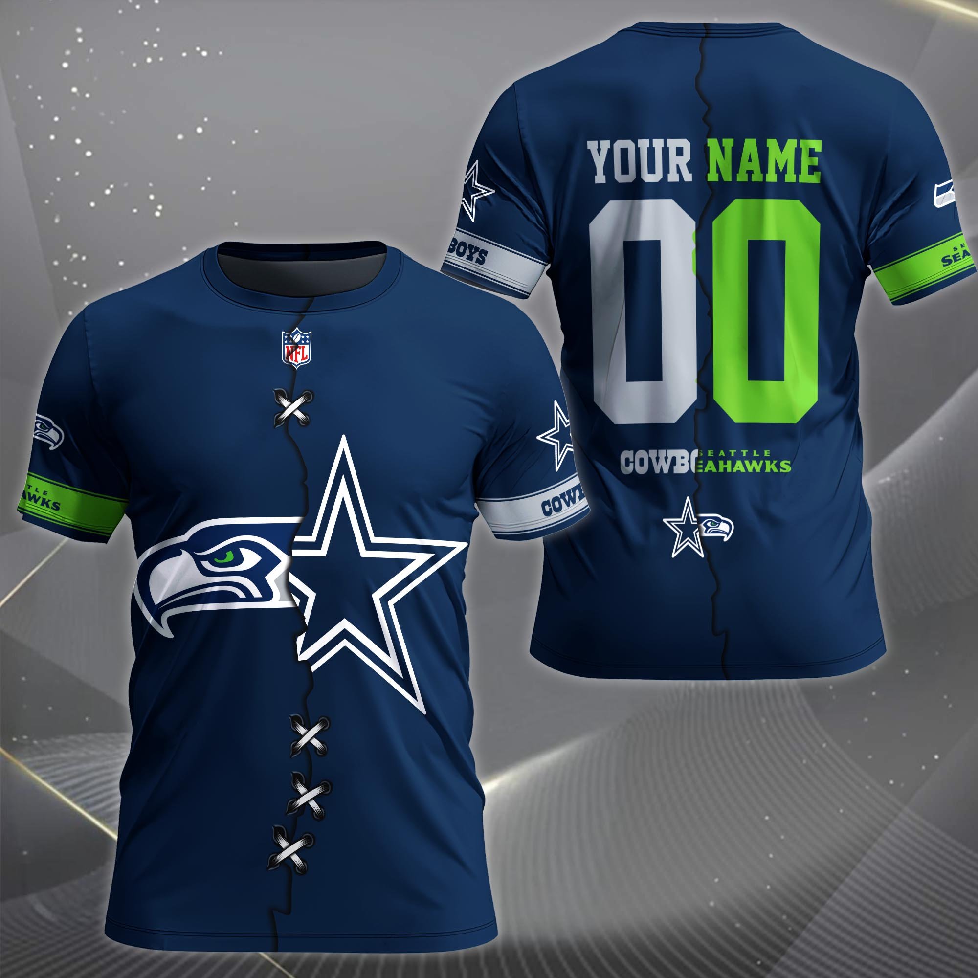 Alternative view of Seattle Seahawks House Divided T-shirt Custom Name 2025 Version, Number And Team, Sport Shirts For Fan EHIVM-04282070N