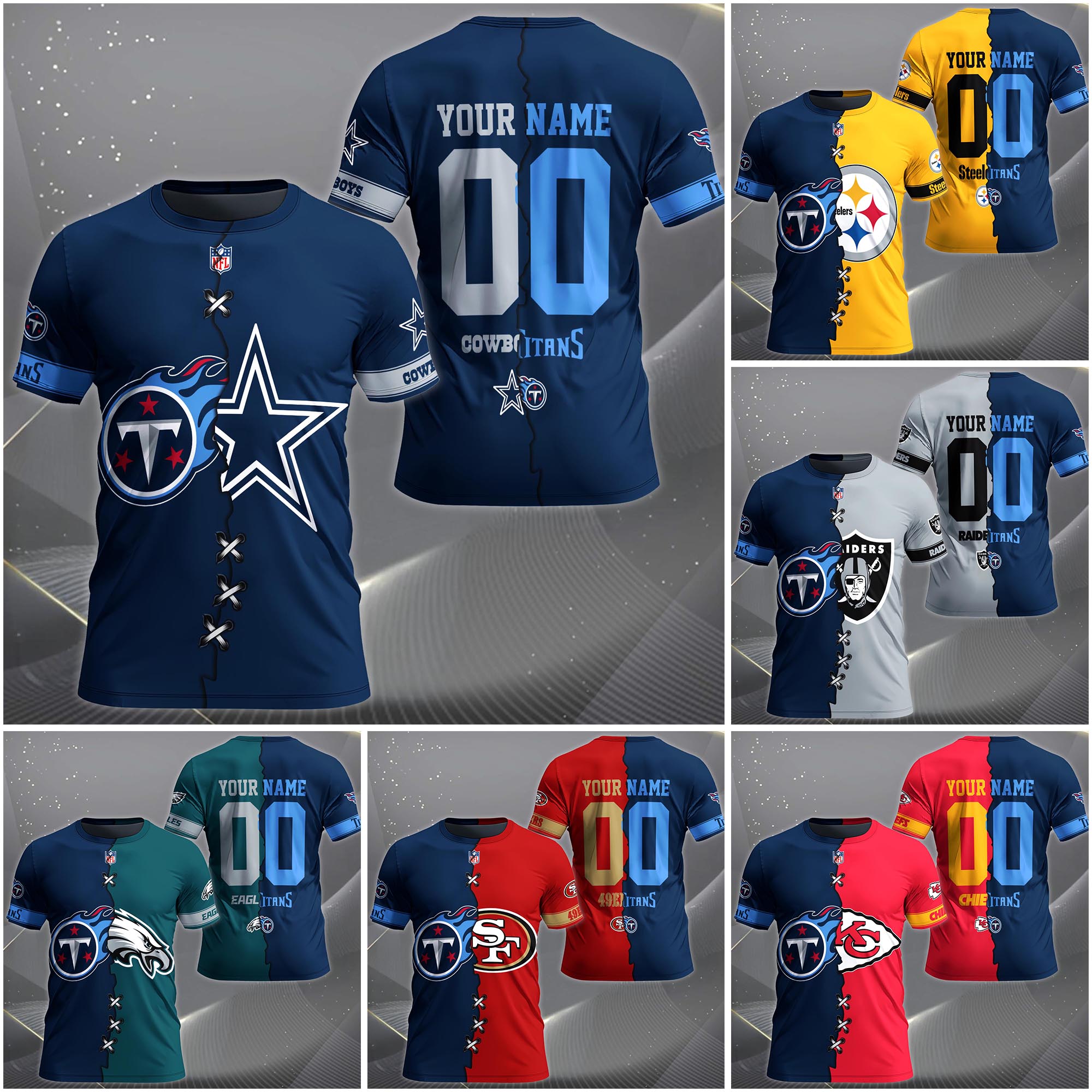 Tennessee Titans House Divided T-shirt Custom Name 2025 Version, Number And Team, Sport Shirts For Fan EHIVM-04282070N