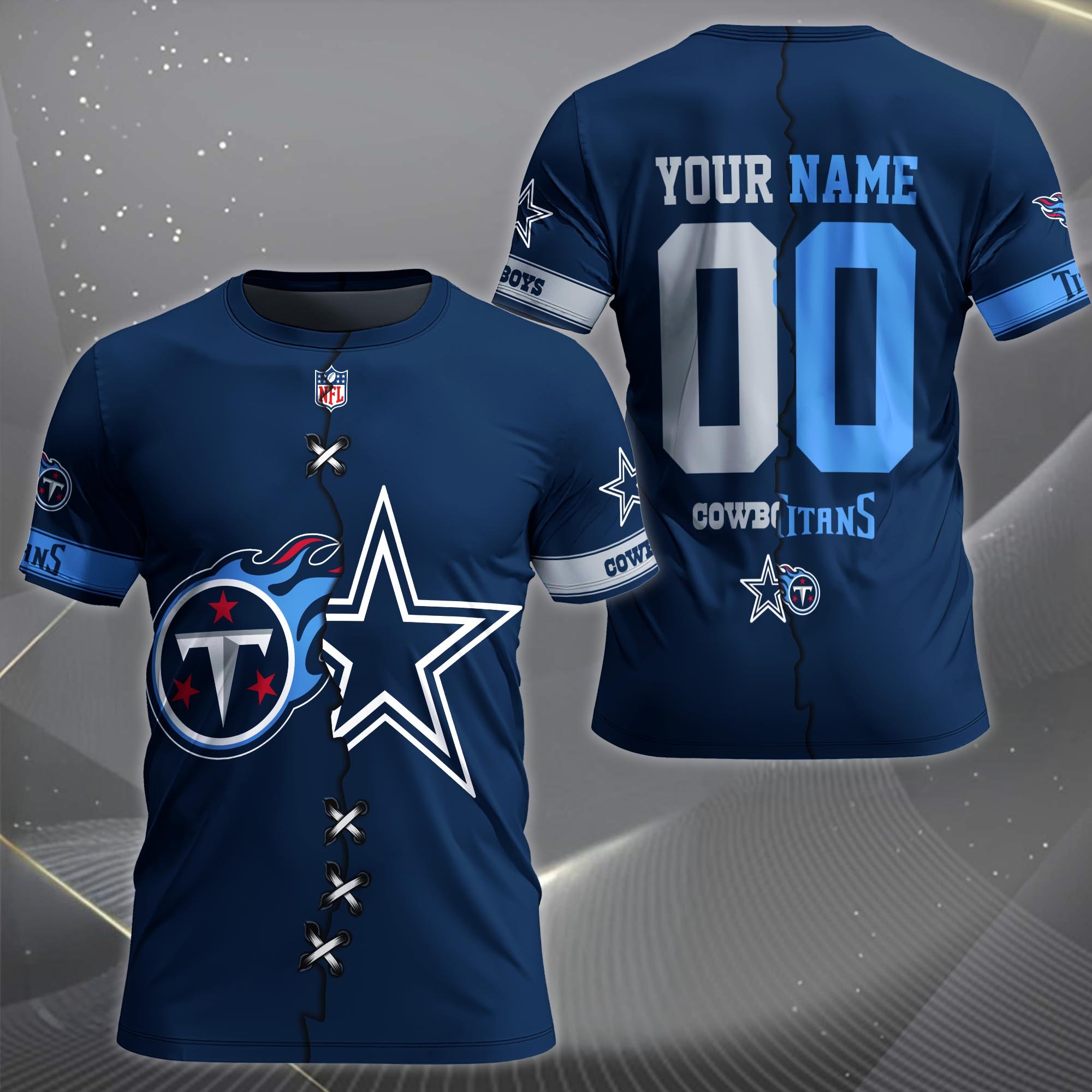 Alternative view of Tennessee Titans House Divided T-shirt Custom Name 2025 Version, Number And Team, Sport Shirts For Fan EHIVM-04282070N