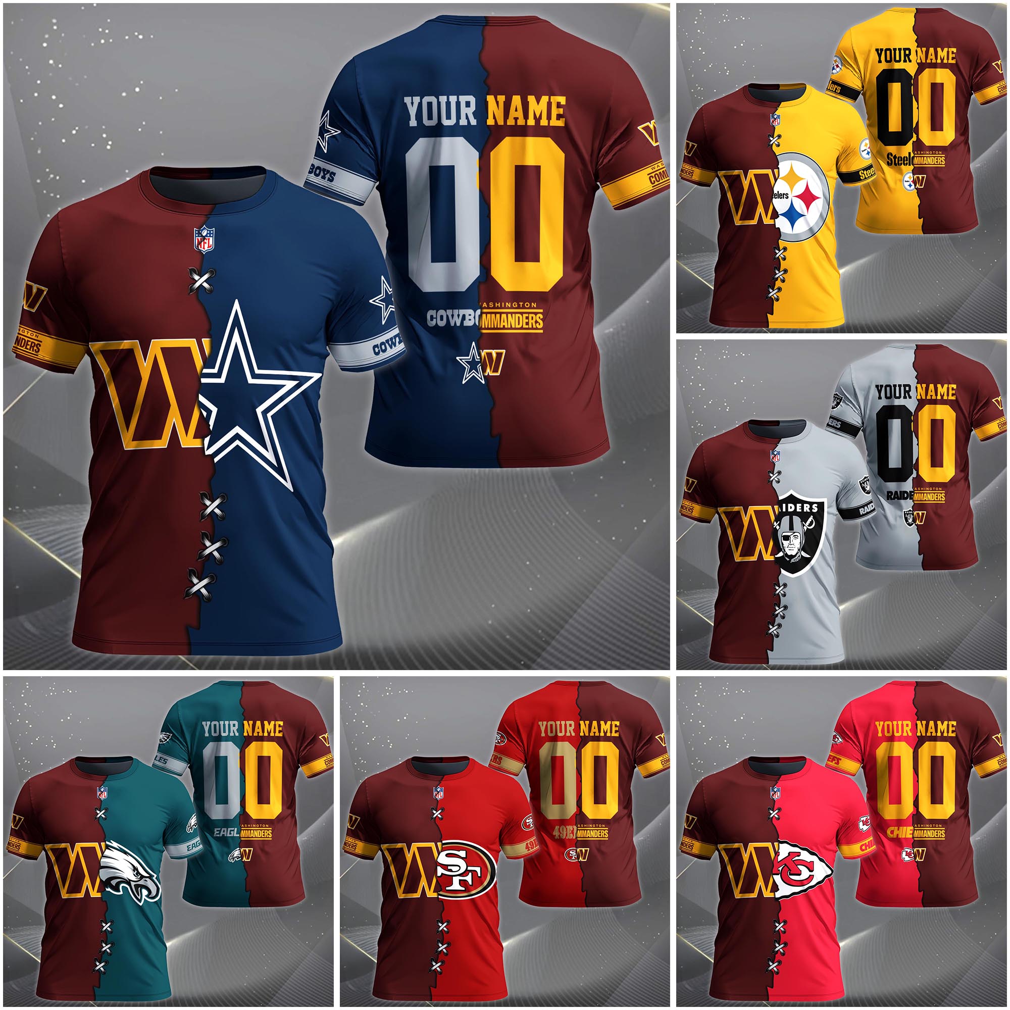 Washington Commanders House Divided T-shirt Custom Name 2025 Version, Number And Team, Sport Shirts For Fan EHIVM-04282070N