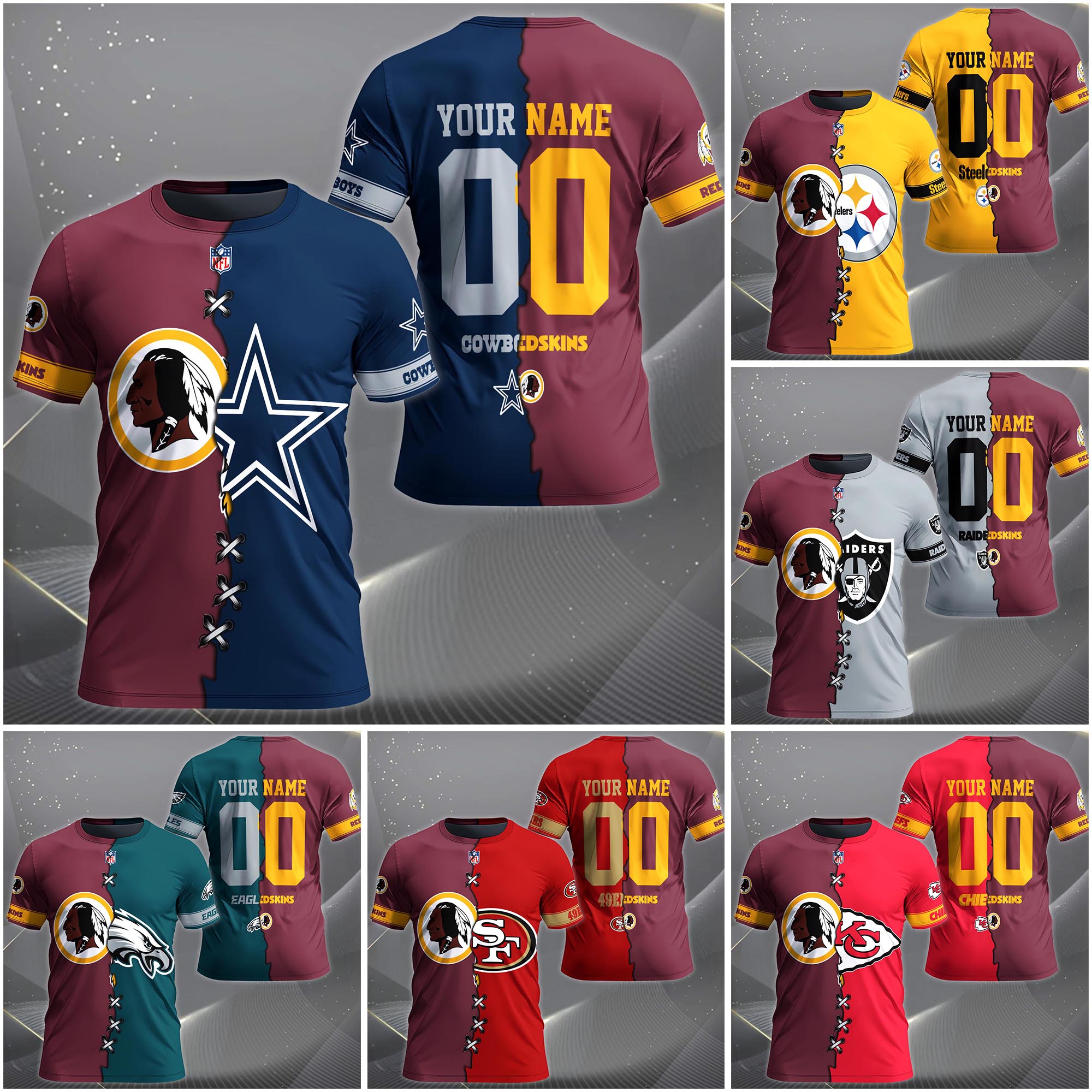 Washington Redskins House Divided T-shirt Custom Name 2025 Version, Number And Team, Sport Shirts For Fan EHIVM-04282070N