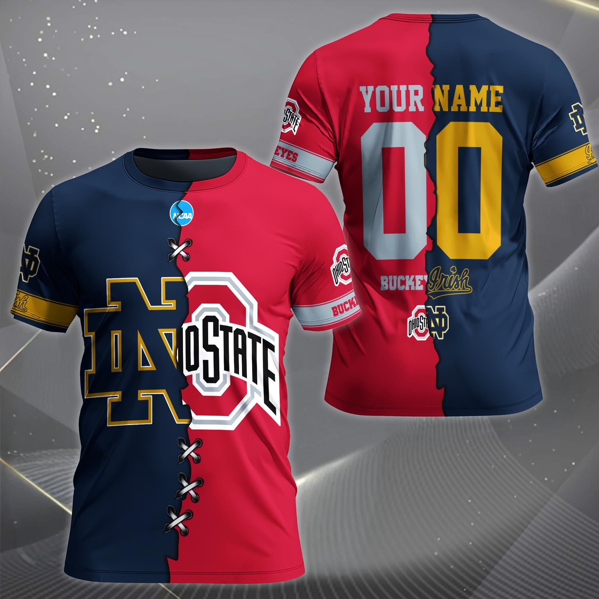 Alternative view of Notre Dame Fighting Irish House Divided T-shirt Custom Name 2025 Version, Year And Team, Sport Shirts For Fan EHIVM-05032132A