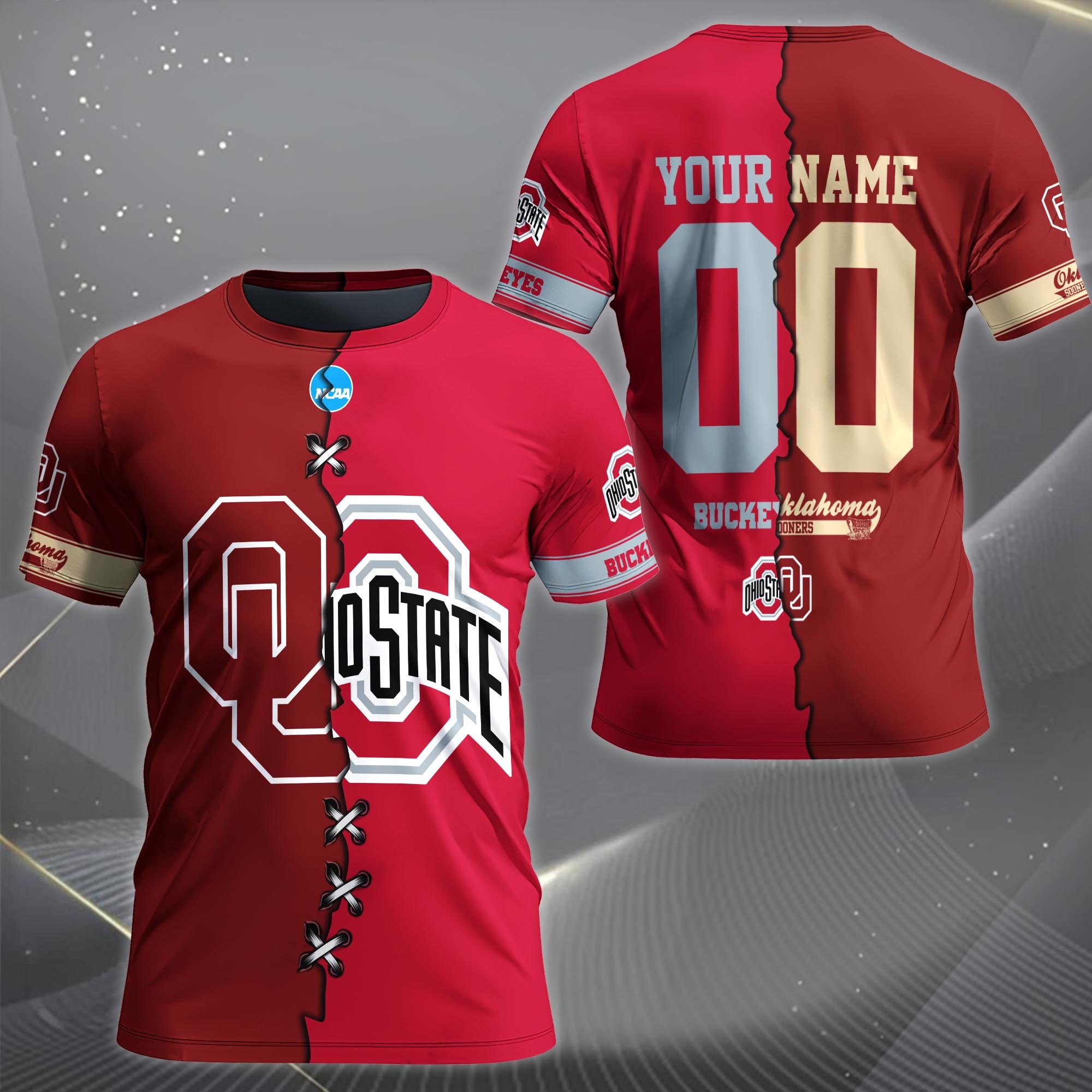 Alternative view of Oklahoma Sooners House Divided T-shirt Custom Name 2025 Version, Year And Team, Sport Shirts For Fan EHIVM-05032132A