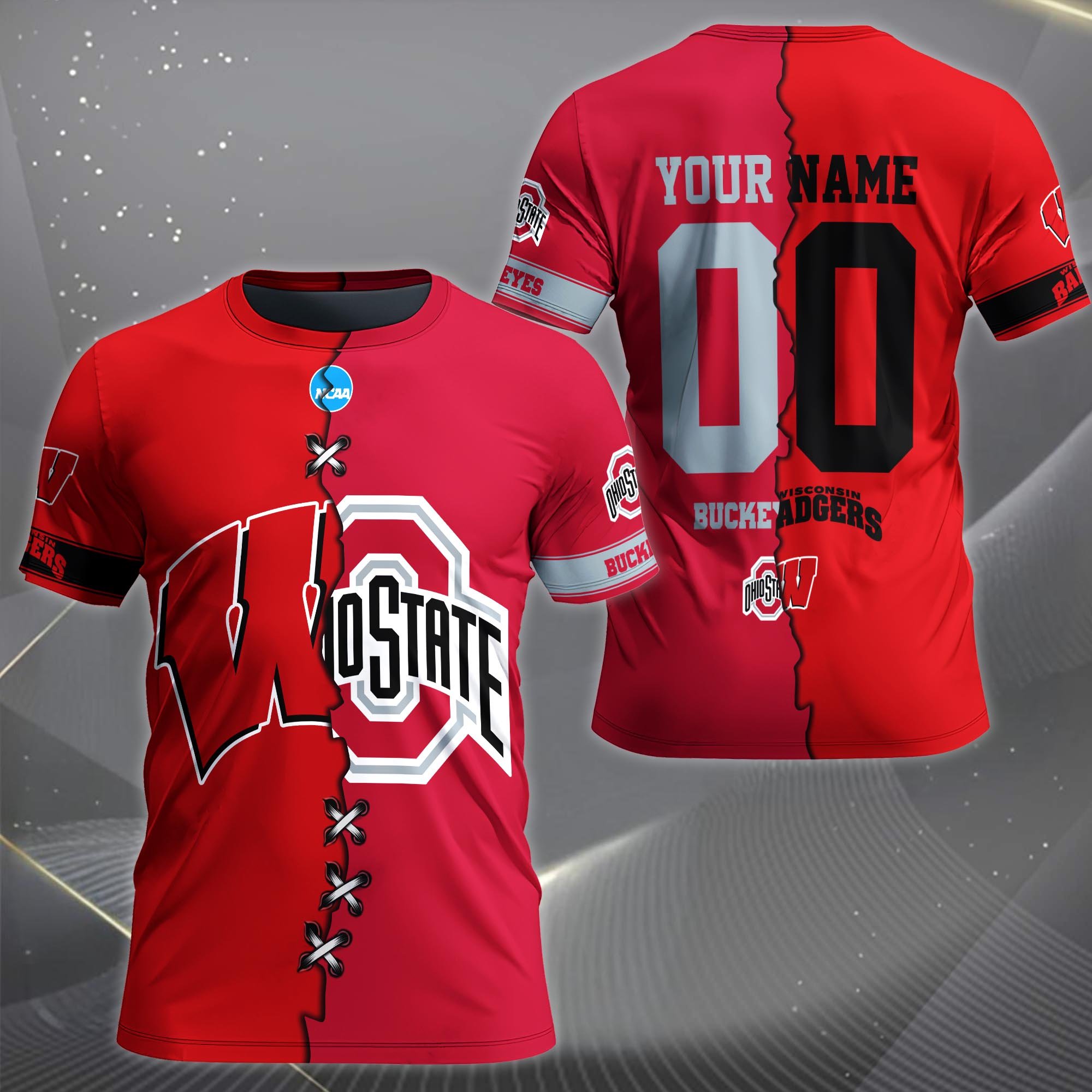 Alternative view of Wisconsin Badgers House Divided T-shirt Custom Name 2025 Version, Year And Team, Sport Shirts For Fan EHIVM-05032132A