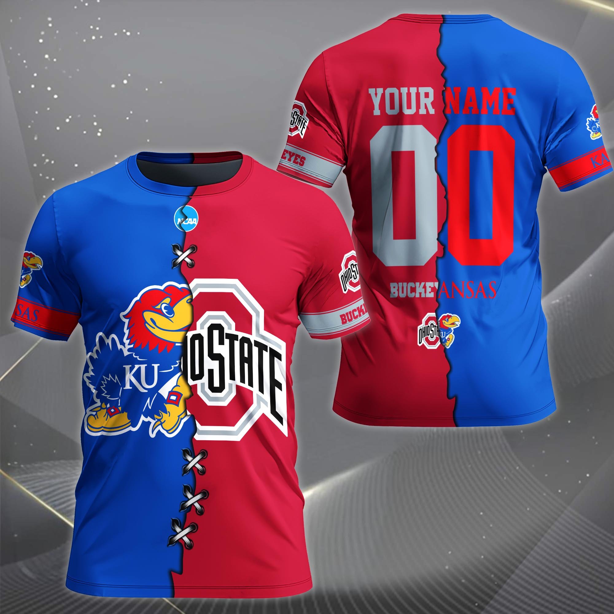 Alternative view of Kansas Jayhawks House Divided T-shirt Custom Name 2025 Version, Year And Team, Sport Shirts For Fan EHIVM-05032132A
