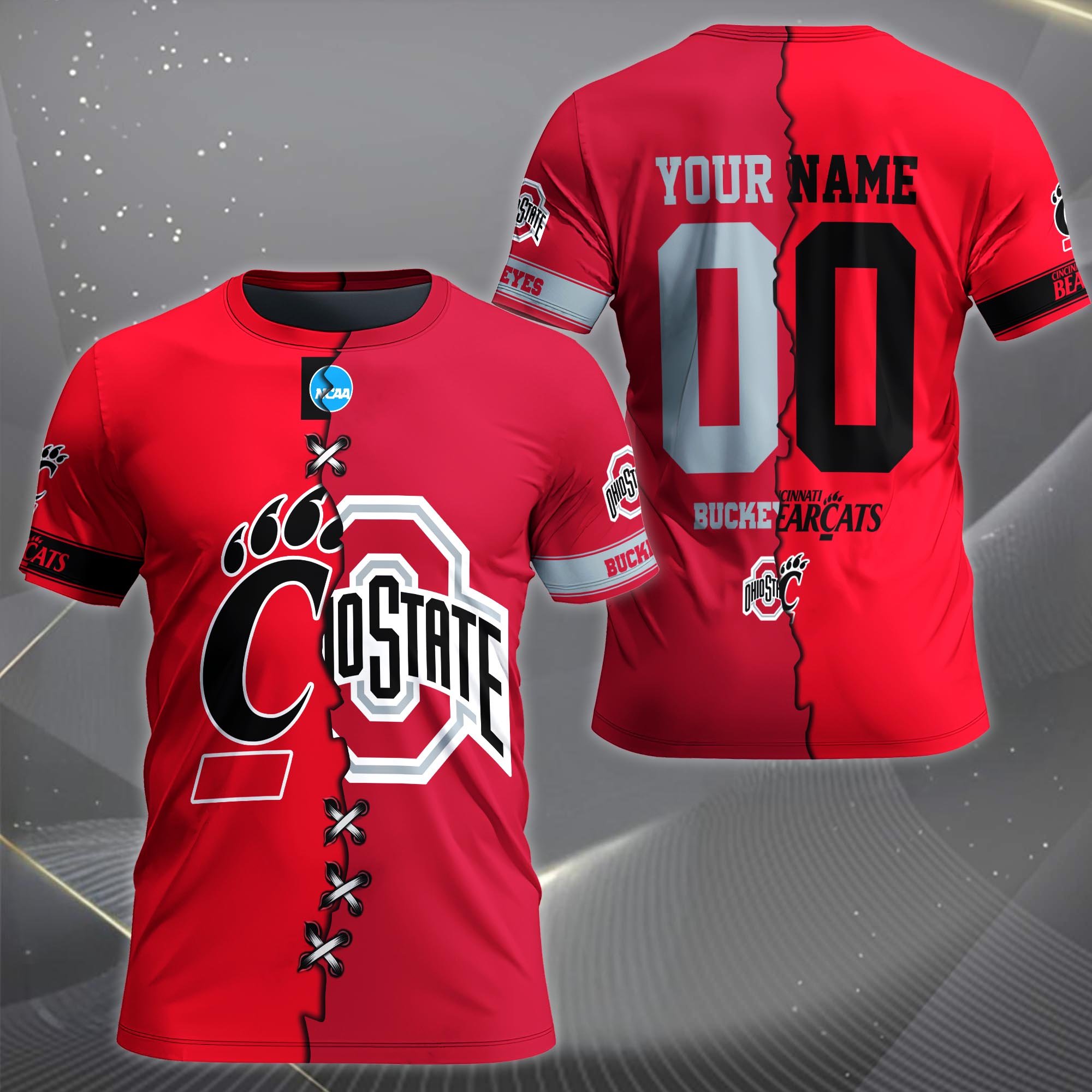 Alternative view of Cincinnati Bearcats House Divided T-shirt Custom Name 2025 Version, Year And Team, Sport Shirts For Fan EHIVM-05032132A