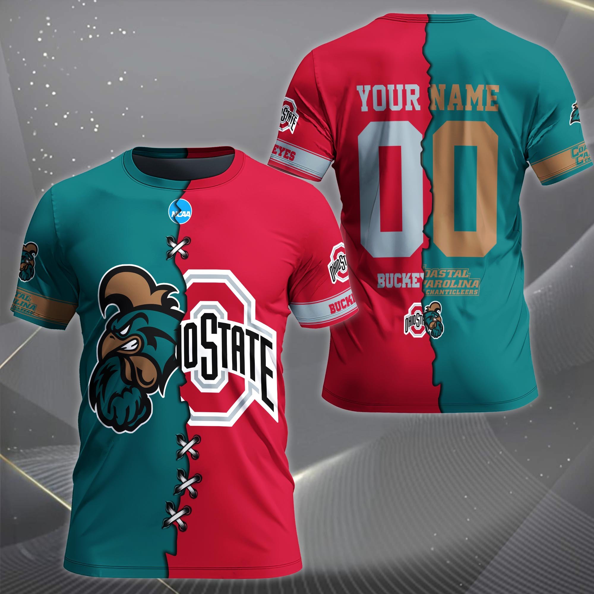 Alternative view of Coastal Carolina Chanticleers House Divided T-shirt Custom Name 2025 Version, Year And Team, Sport Shirts For Fan EHIVM-05032132A