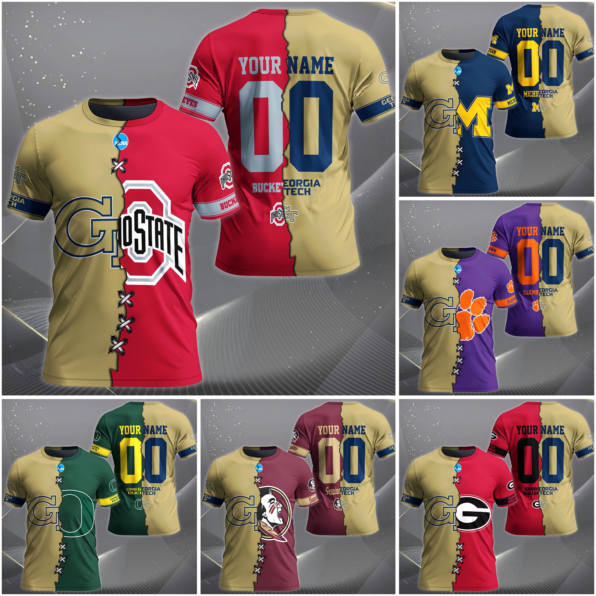 Georgia Tech Yellow Jackets House Divided T-shirt Custom Name 2025 Version, Year And Team, Sport Shirts For Fan EHIVM-05032132A