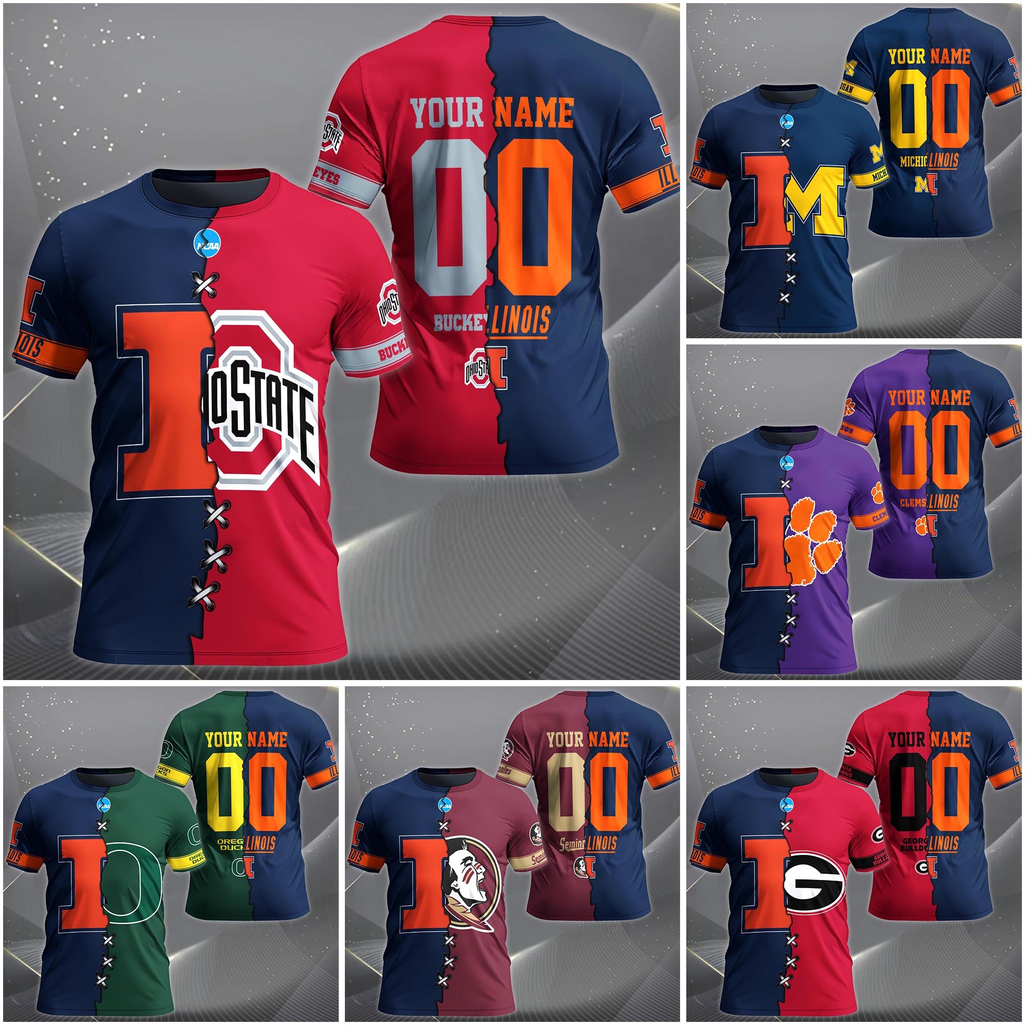 Illinois Fighting Illini House Divided T-shirt Custom Name 2025 Version, Year And Team, Sport Shirts For Fan EHIVM-05032132A